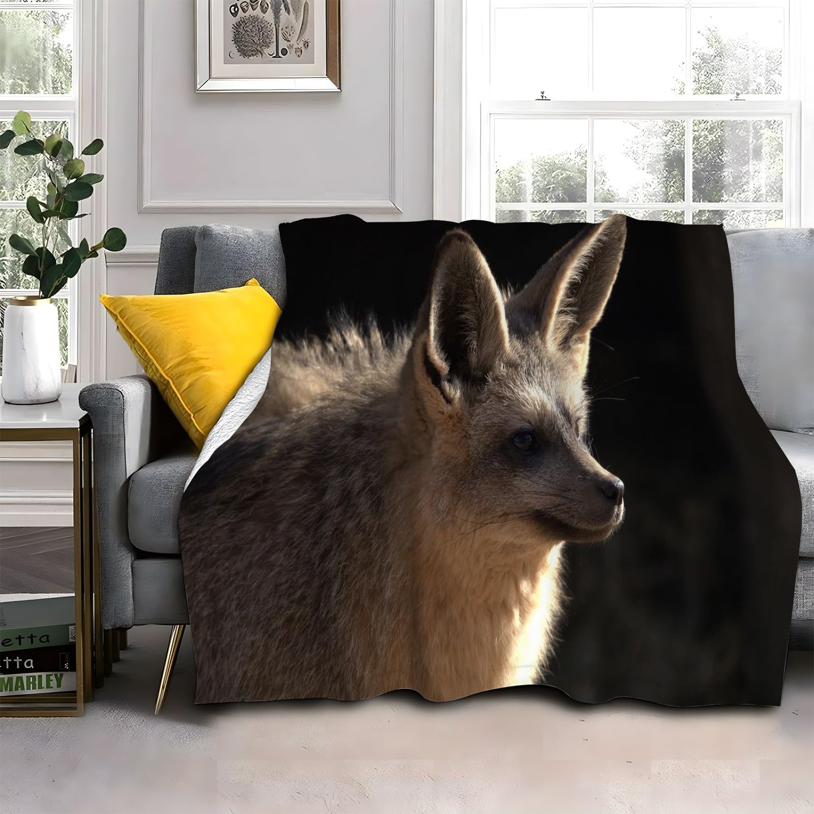 Koc z lisem z dużymi uszami kocy dla zwierząt koc łóżko pojedyncze ciepło miękki koc na sofę flanelowy 180 x 200 cm na wszystkie pory roku
