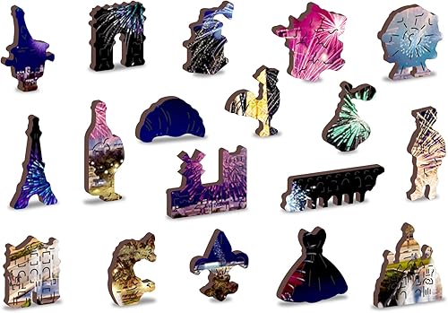 Miniatura 4 de WOODEN.CITY Rompecabezas de madera de 500 + 5 piezas de París por la noche, rompecabezas de paisaje de la torre Eiffel, jardines Trocadero -