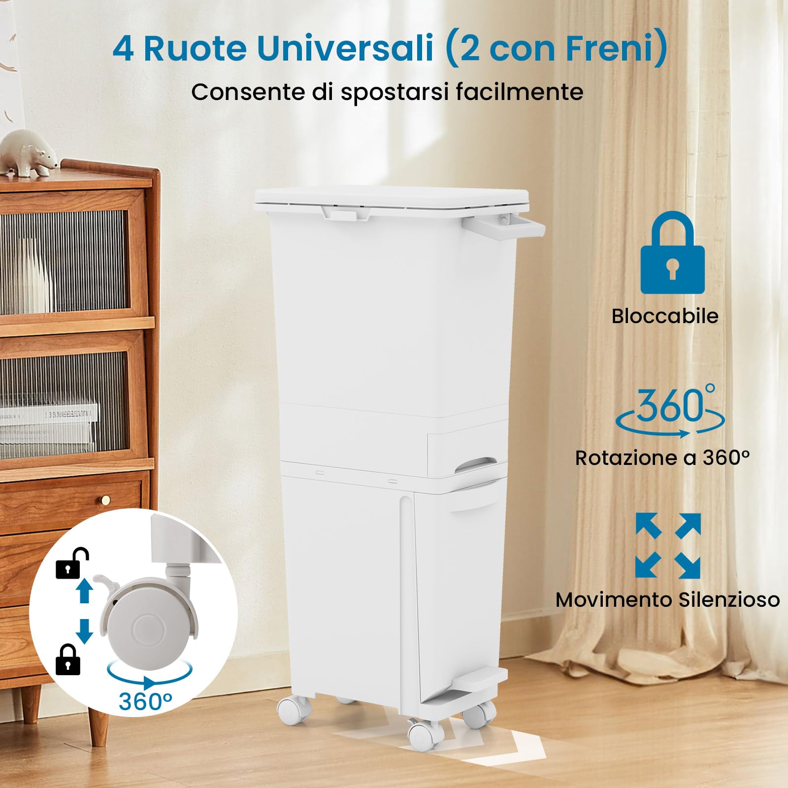COSTWAY 3 in 1 Pattumiera 32L, Cestino per Rifiuti con 2 Cassetti 2 Scomparti Superiori e Adesivi, Pattumiera in Plastica a Pedale per Cucina Sala da Pranzo Soggiorno, 40x26x84 cm (Bianco)