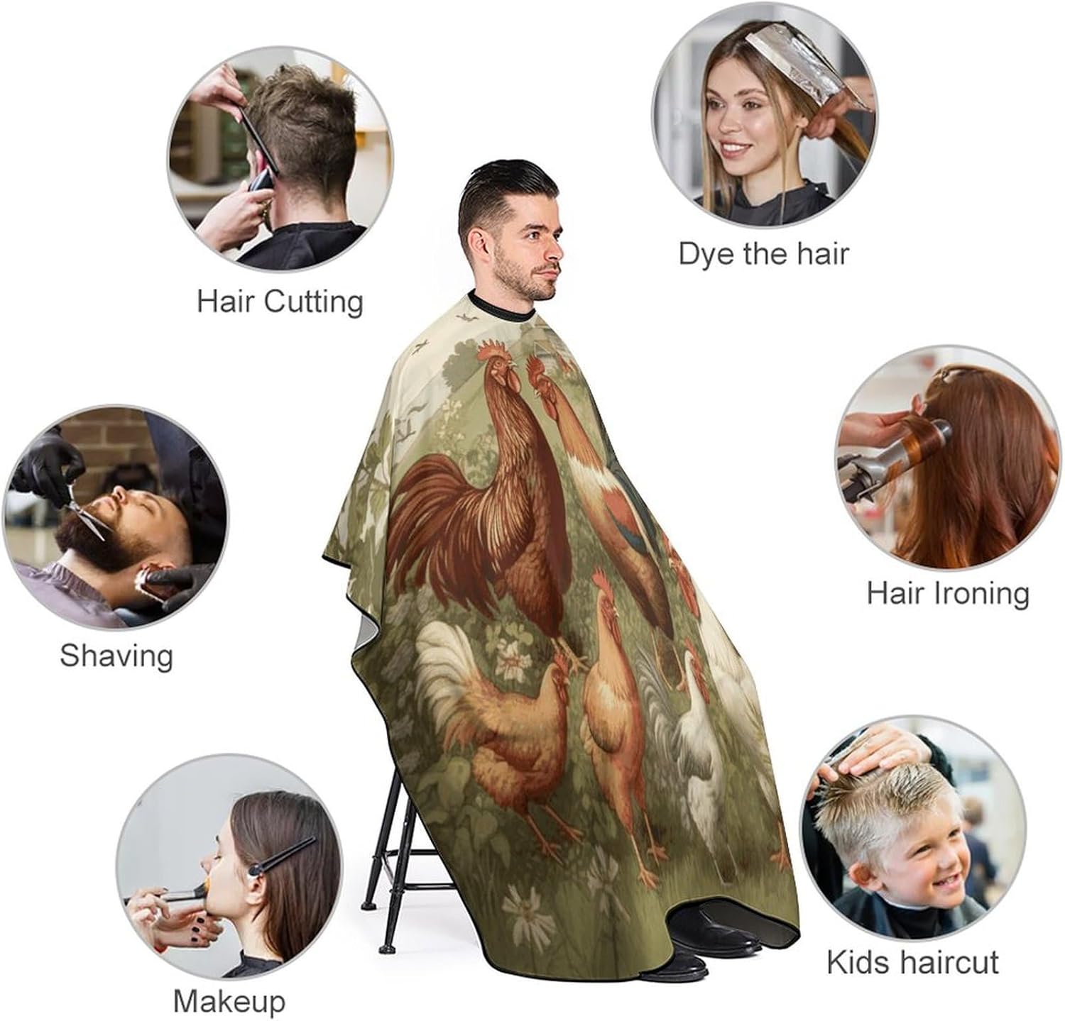 Chickens And Farm Apron for Women Men,Barber Cape with Adjustable Snap Closure,Hair Cutting Cape,66.9 X 56.7 Inches for Hair Dye, Comb-out, Styling, Shampoo