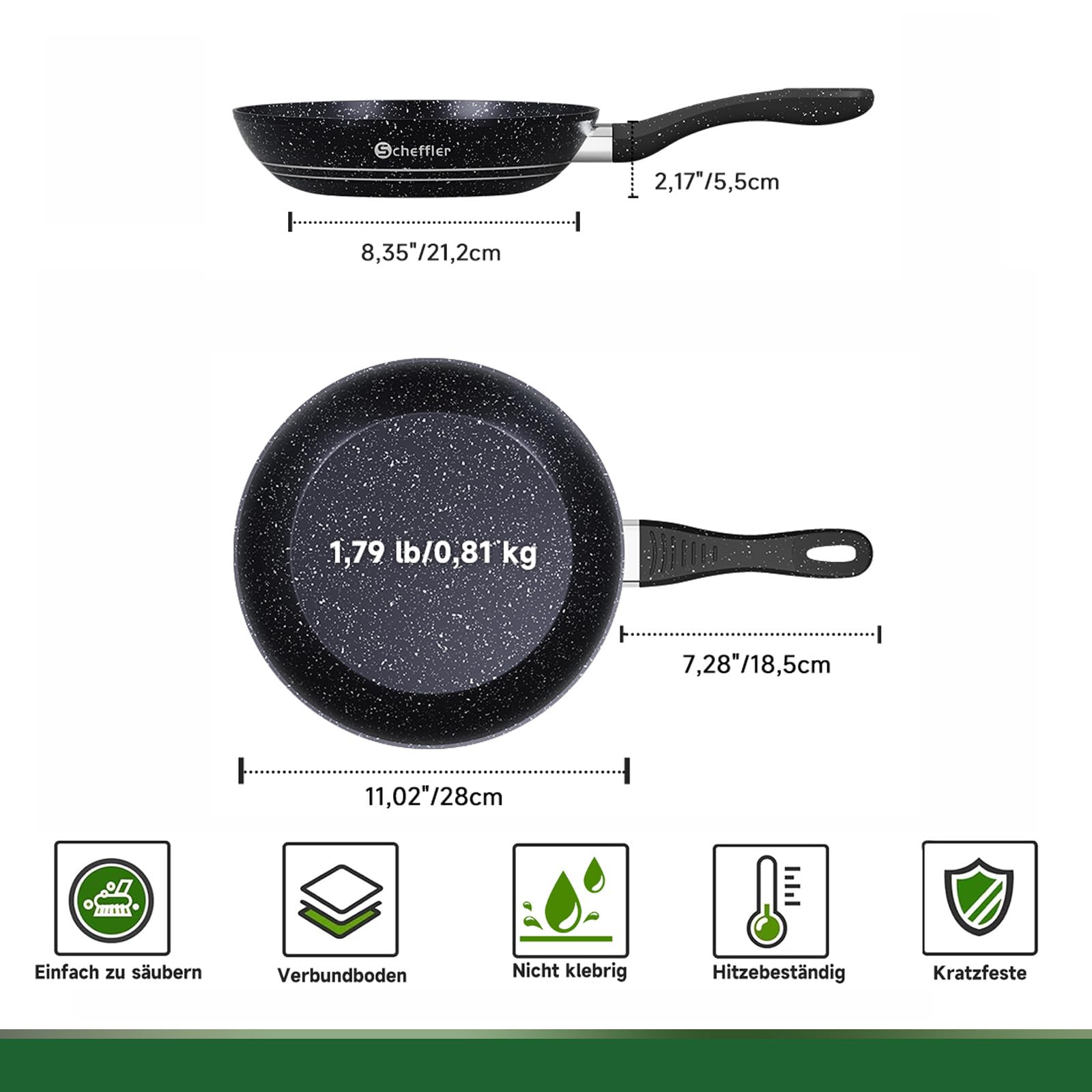 Scheffler Sartén de 28 cm, sartén de inducción, con revestimiento antiadherente, apta para todo tipo de cocinas (28 cm)