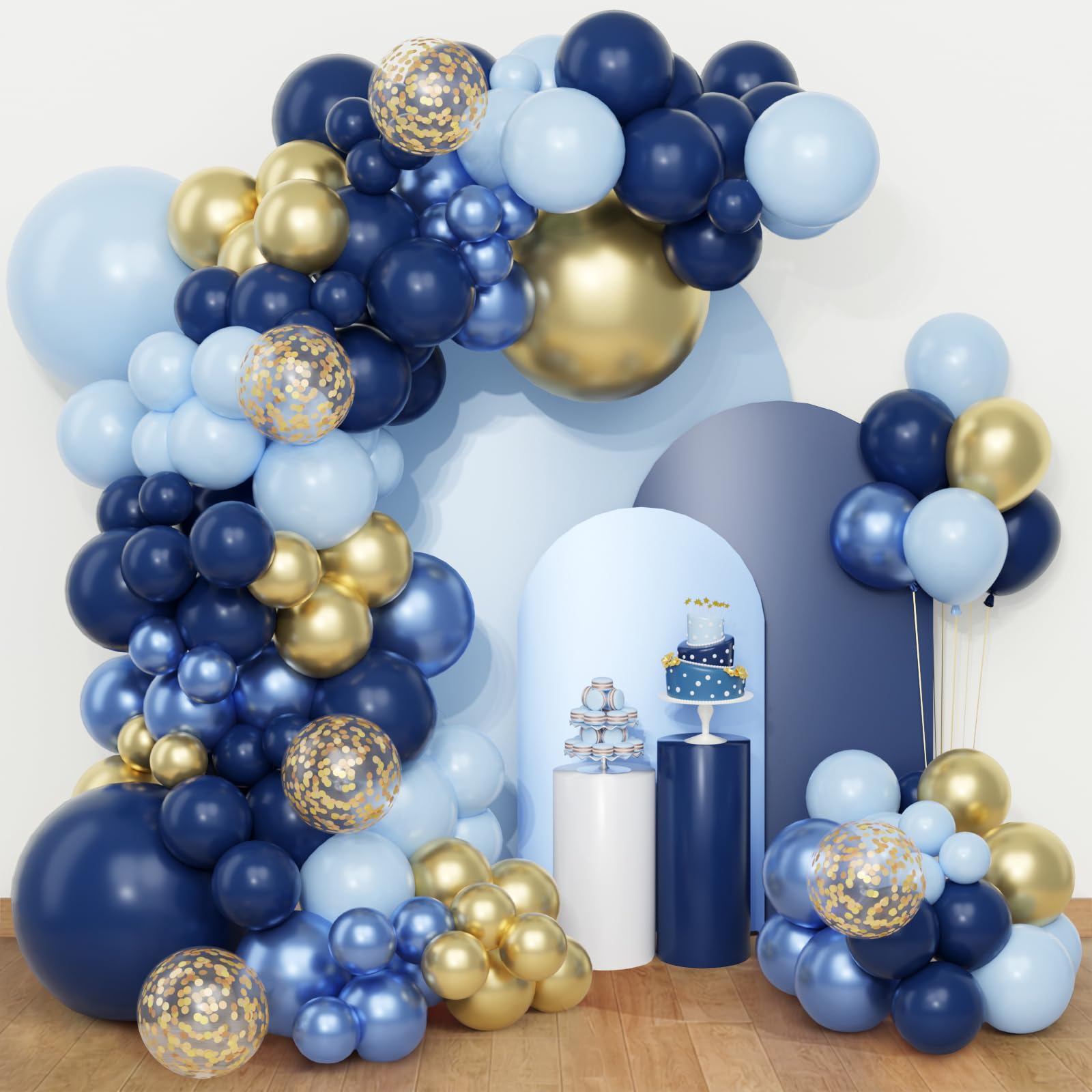 Navy Blue And Gold Balloon Arch Kit - QIFU 108 Gold Navy Baby Blue Balloons Helium Birthday Balloons With Confetti Balloon, Birthday Decorations For Men Boys Christening Prom Graduation Retirement