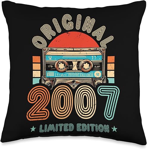 Retro Limited Edition 2007 Cassette Tape 17th Birthday Throw Pillow