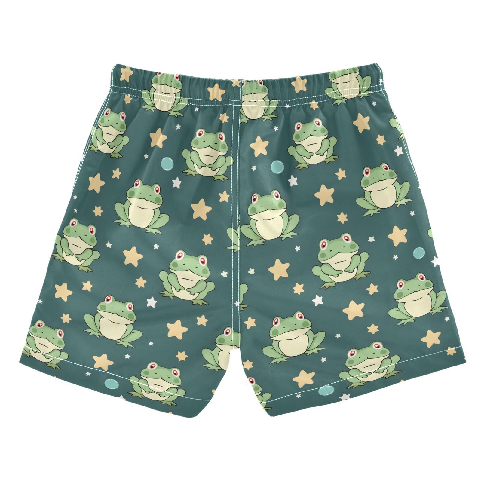 ALAZA Cute Green Frog Star Boys Quick Dry Beach Board Shorts Kids Swim Trunks Bathing Suit Swimsuit 4T