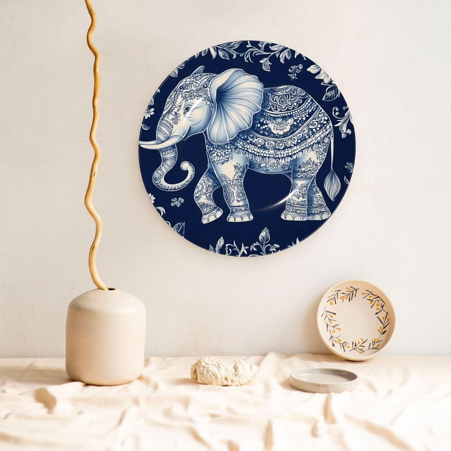 Colorful Paisley Elephant Style Ceramic Plate Display Home Display With Stand Wall Hanging Plate For Home Decor 10 Inch