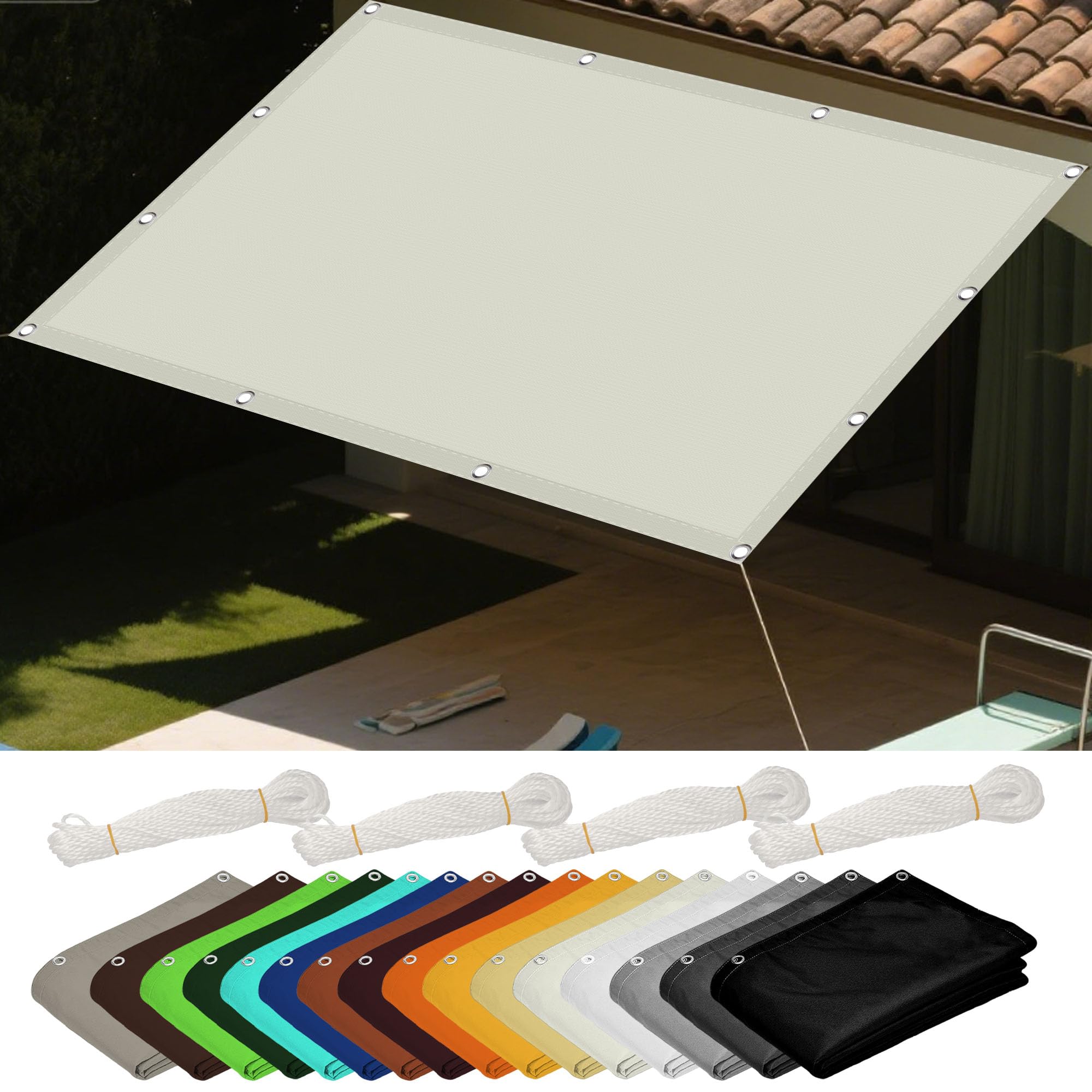 Voile d'ombrage extérieur beige 2.6 x 2.6 m avec cordes