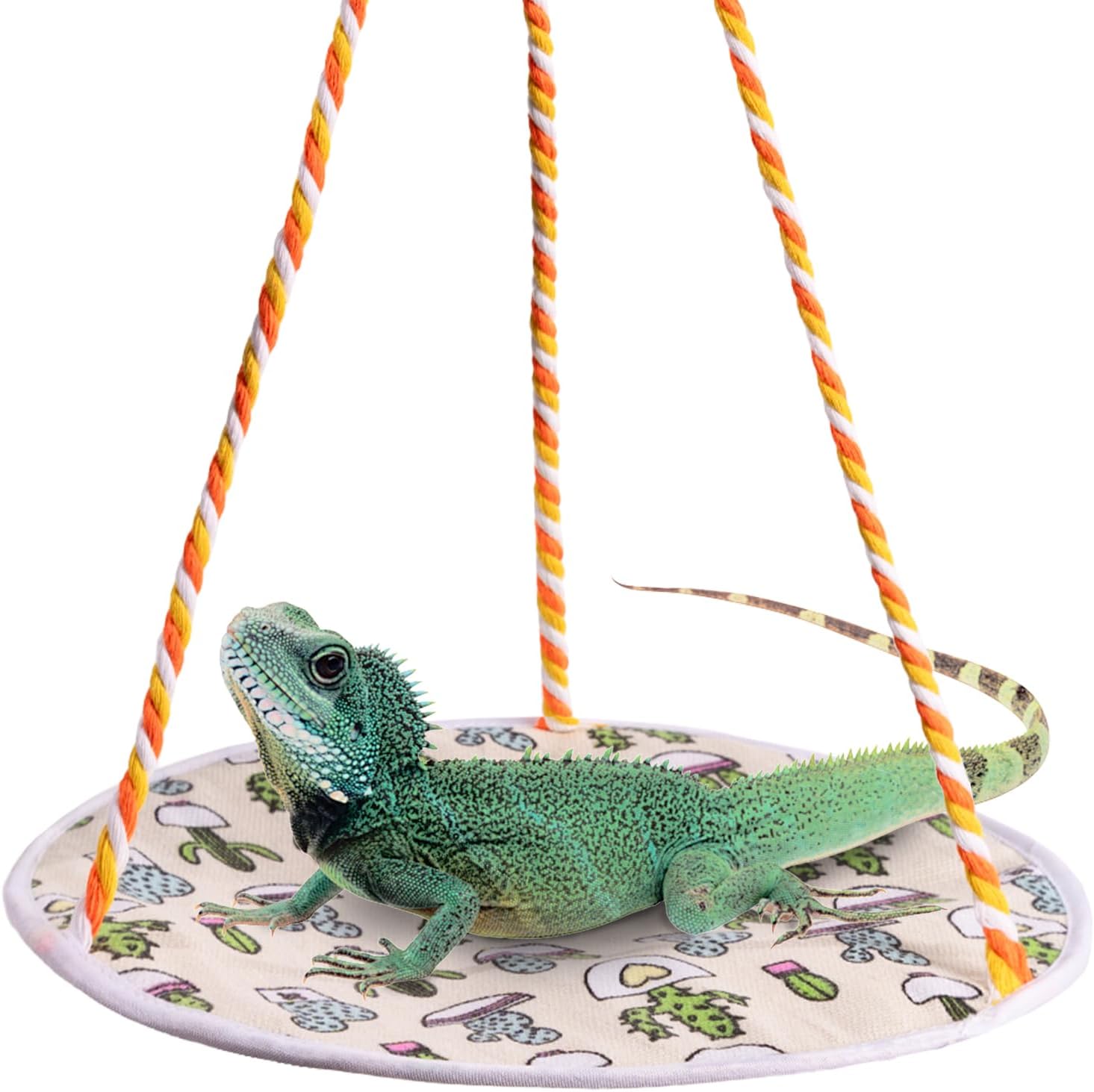 Lizard Swing Hammock, 15.7 * 9.8 Inch Reptile Hammock Climbing Hanging Bed for Bearded Dragon, Lizard, Gecko, Snake (Green Cactus)