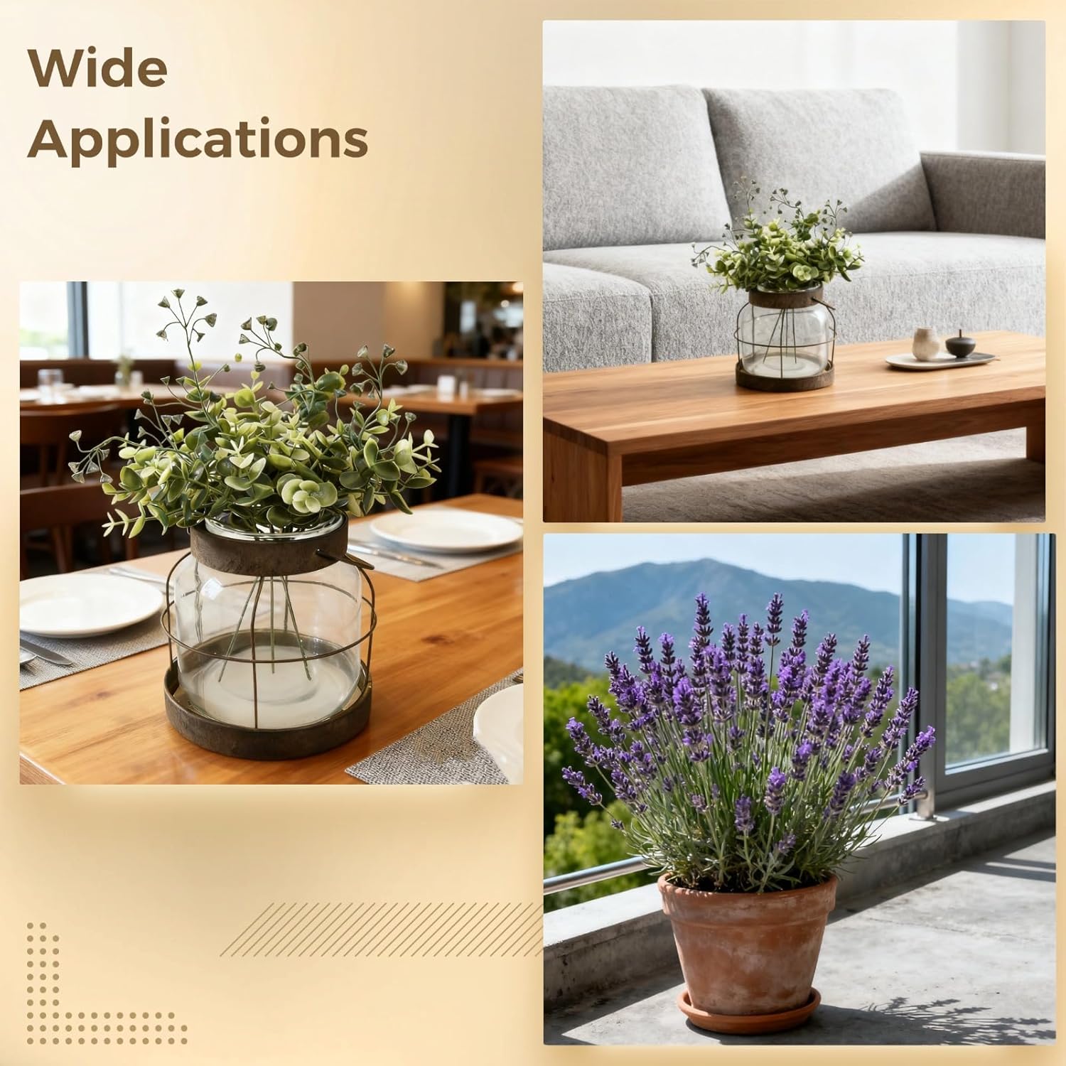 Iron Art Glass Vintage Vase, 6.3 x 6.3 in Farmhouse Vase with Artificial Eucalyptus, Rustic Lantern Decor with Metal Handle, Tabletop Centerpiece - Image 5