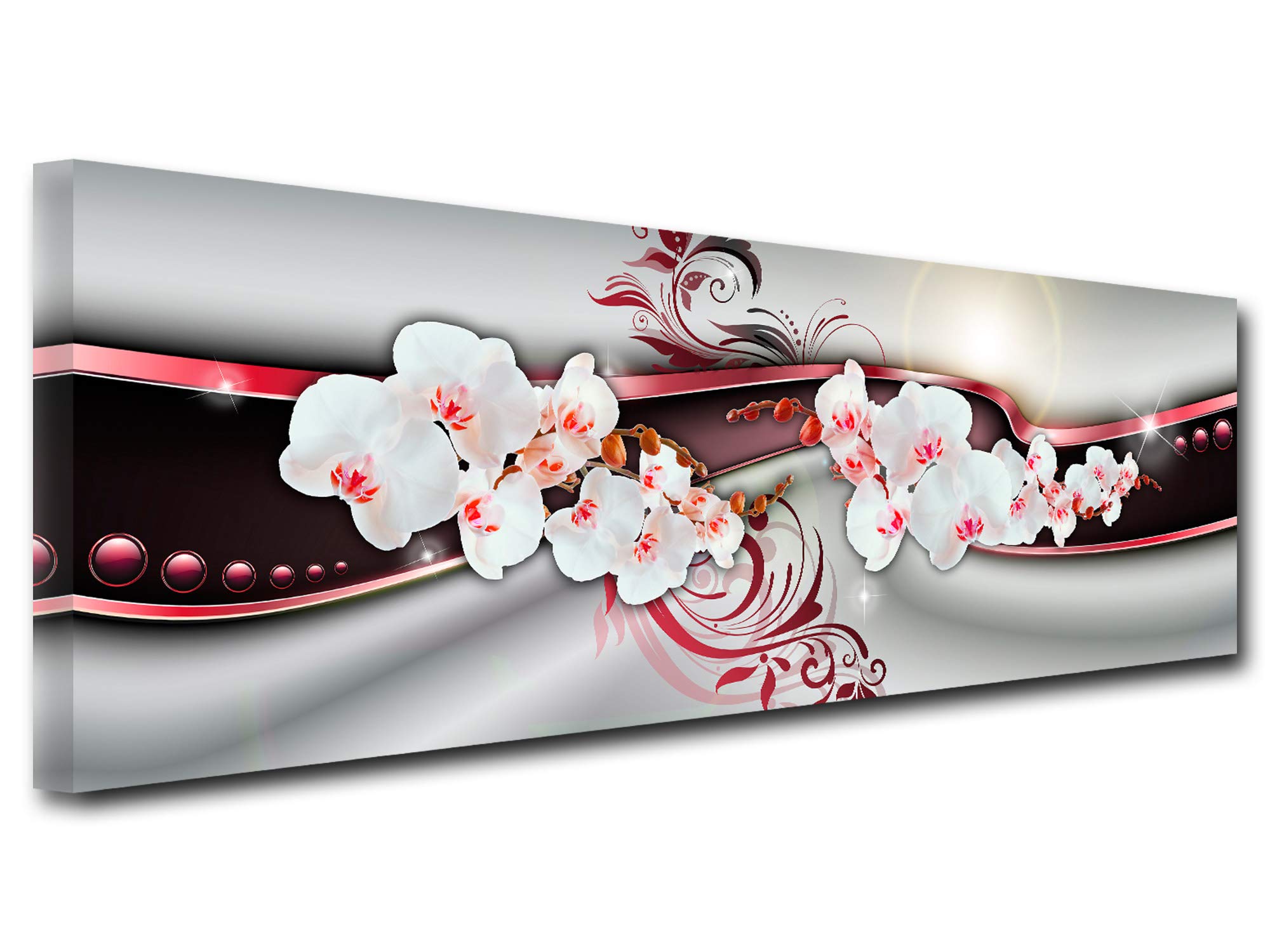 Declina, Quadro Decorativo da Parete per Soggiorno, Tela Stampata, Quadro Decorativo, Motivo: Orchidee, 80 x 30 cm, Colore: Blu, Canvas, Rosso, 100x35 cm