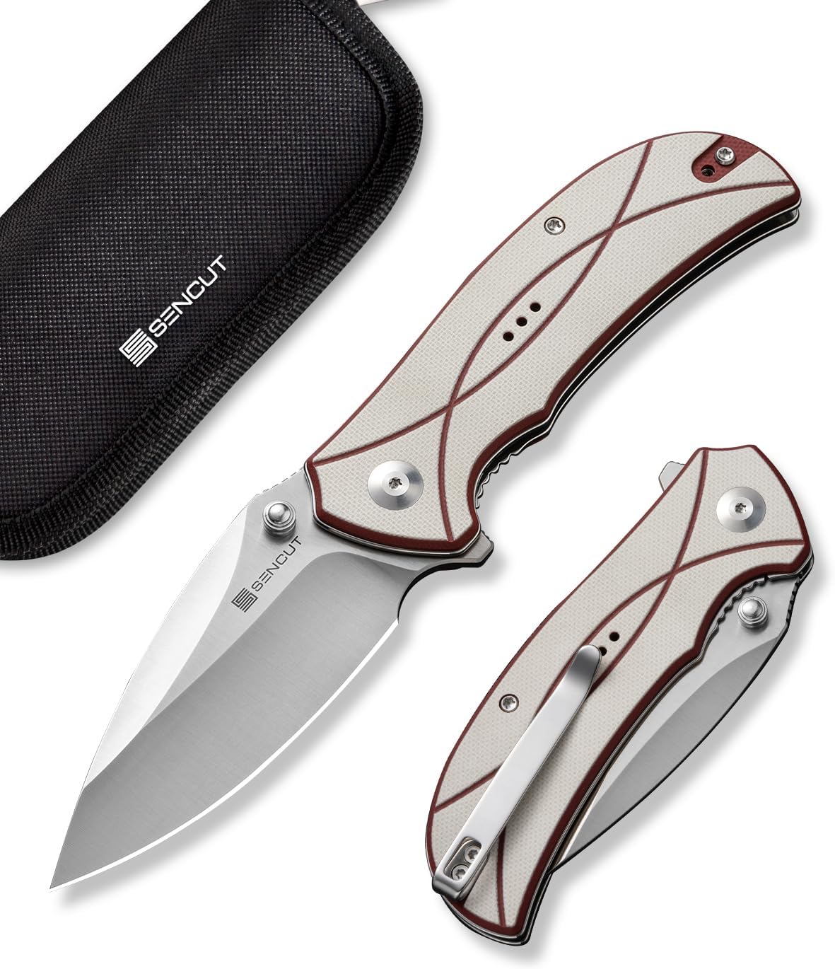 SENCUT Hyrax Pocket Knife for EDC, Folding Knife with 3.3" Blade & G10 Handle, Reversible Clip for Outdoor Camping Hiking Men Women (Ivory)