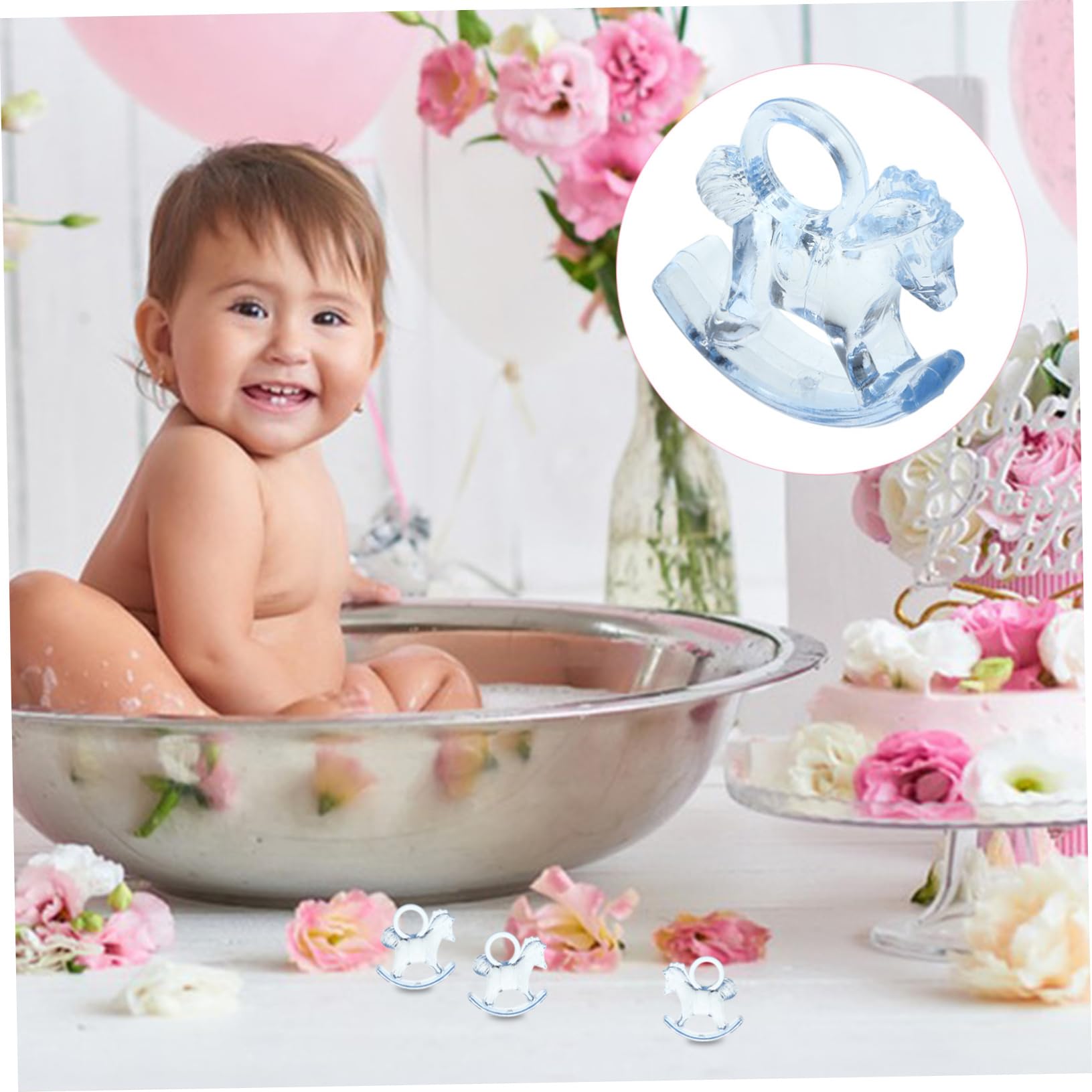 HOOTNEE Cute Mini Rocking Horse Decorations for Baby Shower 48pcs Acrylic Shower Decorations