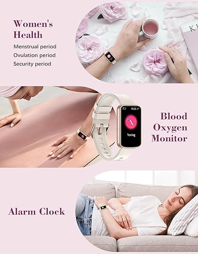 Miniatura 7 de LYNN2 - Relojes de fitness para mujer, con monitor de frecuencia cardíaca, oxígeno en sangresueño, podómetro, reloj delgado para teléfonos