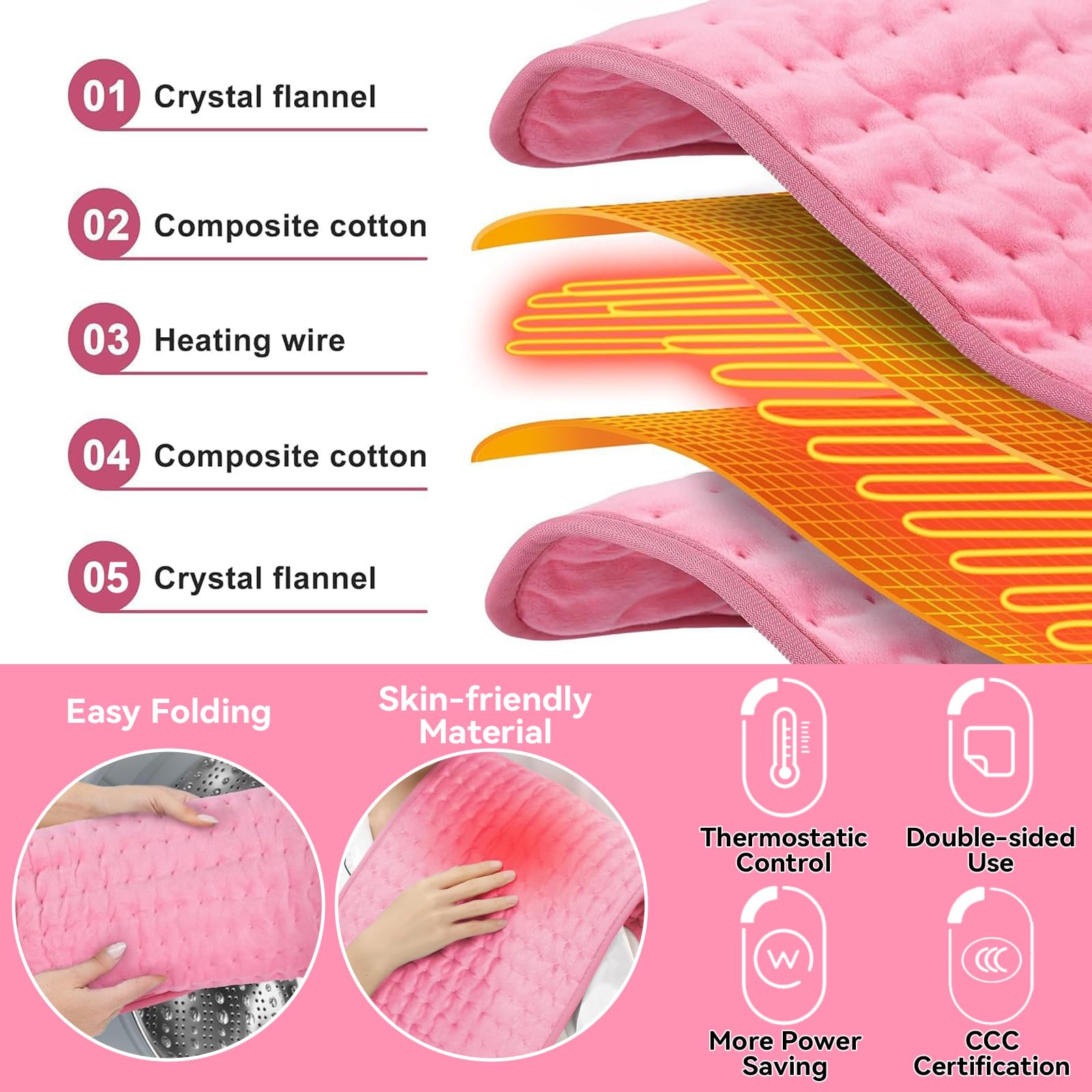 【Actualización】La almohadilla térmica eléctrica para el dolor en el cuello, la espalda y las almohadillas de calentamiento rápido ofrecen tela lavable a máquina más suave con 6 niveles de calor y