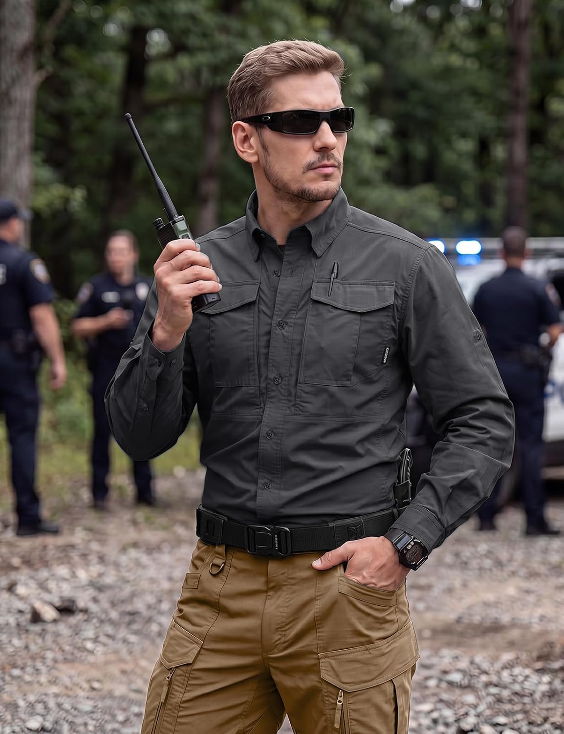 IDOGEAR Men's Tactical Shirts UPF 50+ Stretch Roll-up Long Sleeves