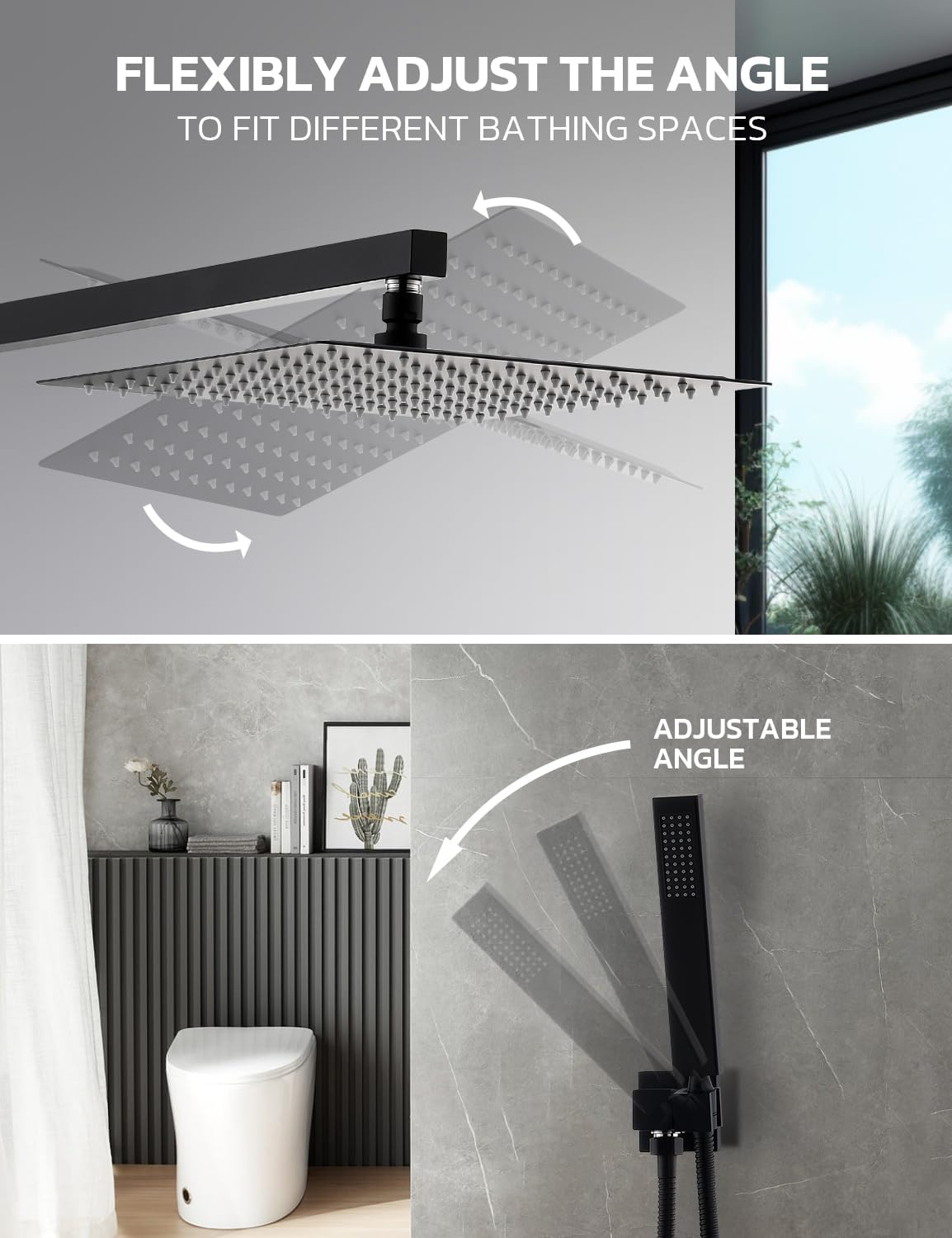 Britulif 12 Inch Shower Faucet Set, High Pressure Shower Systems with Rain Shower and Handheld, Matte Black Shower Head and Handle Set, Angle Adjustable Wall Mounted Shower Valve Kit