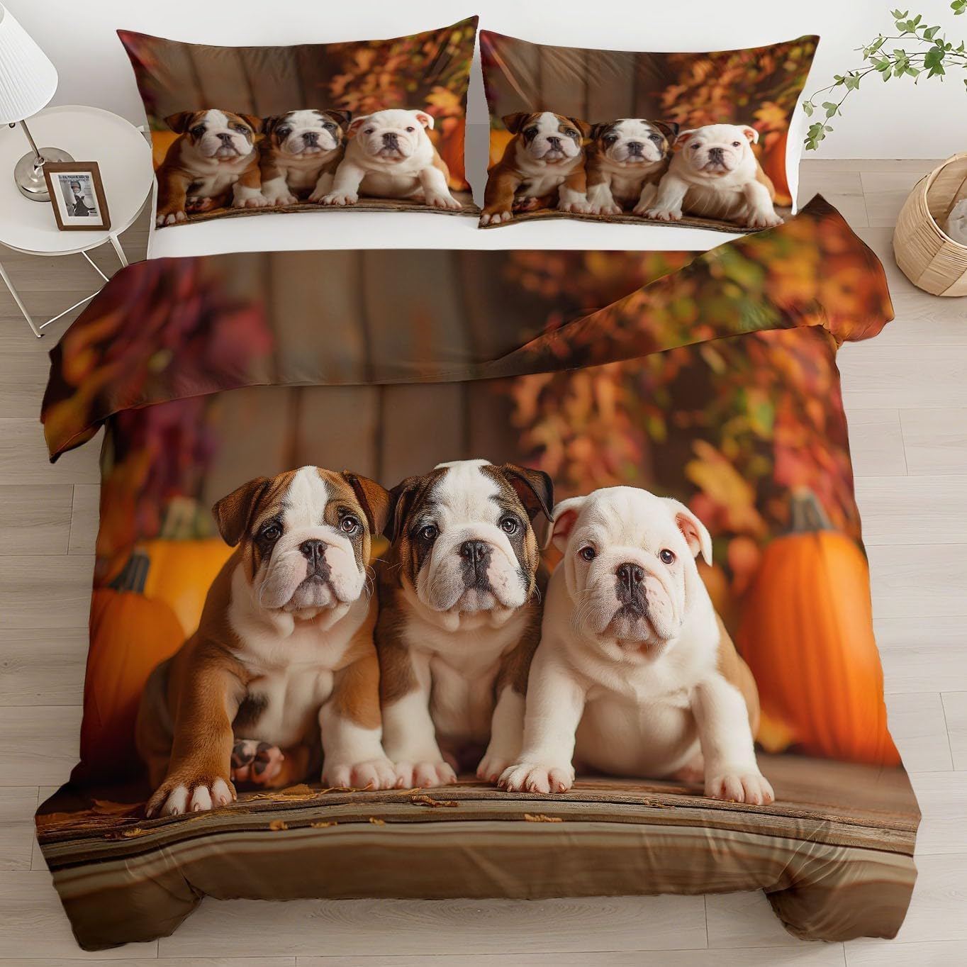 Parure de lit animaux d'automne 3D avec housse 240x220 cm pour une ambiance de chambre cocooning
