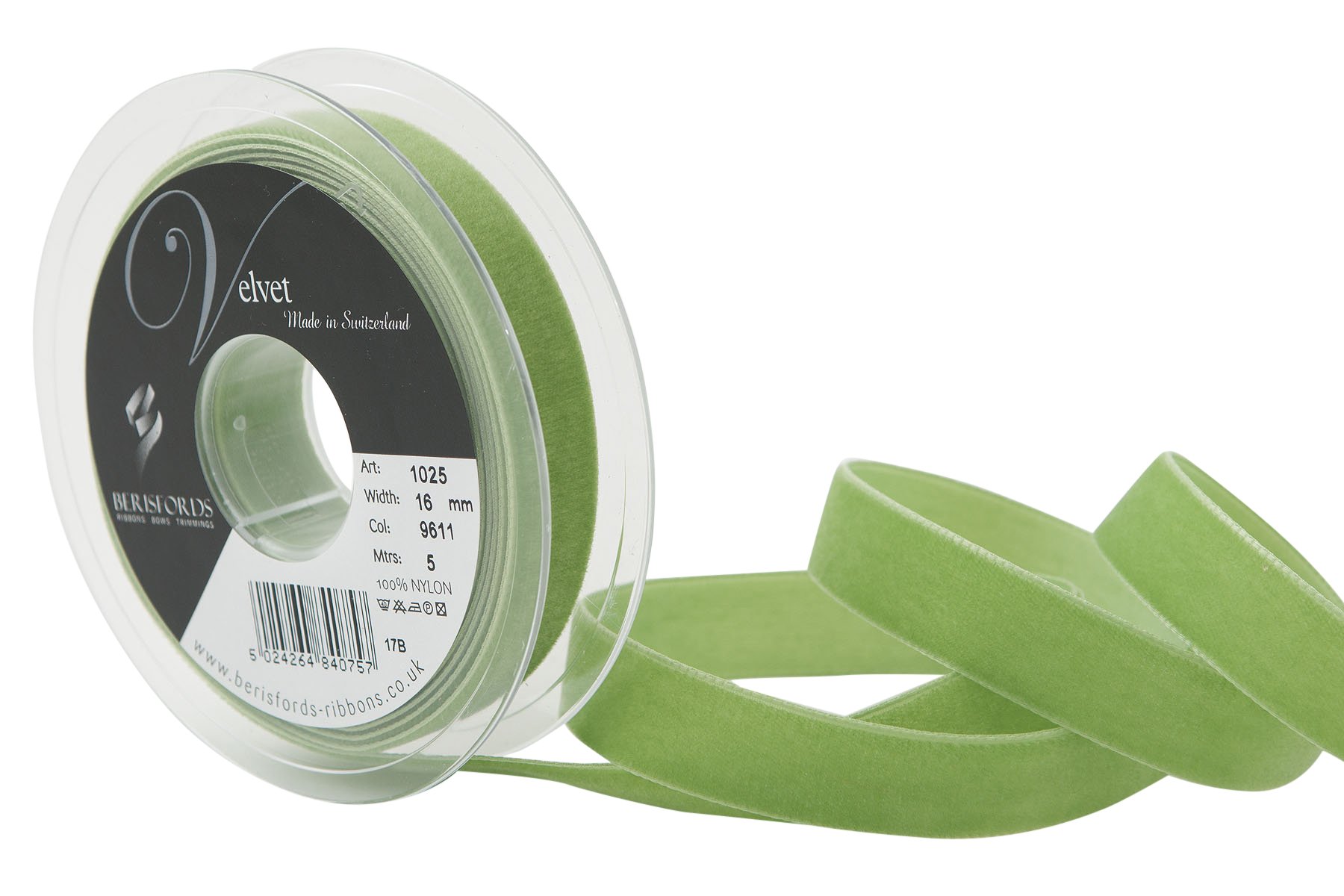 Berisfords 9611 Reseda Velvet Ribbon Mini Roll