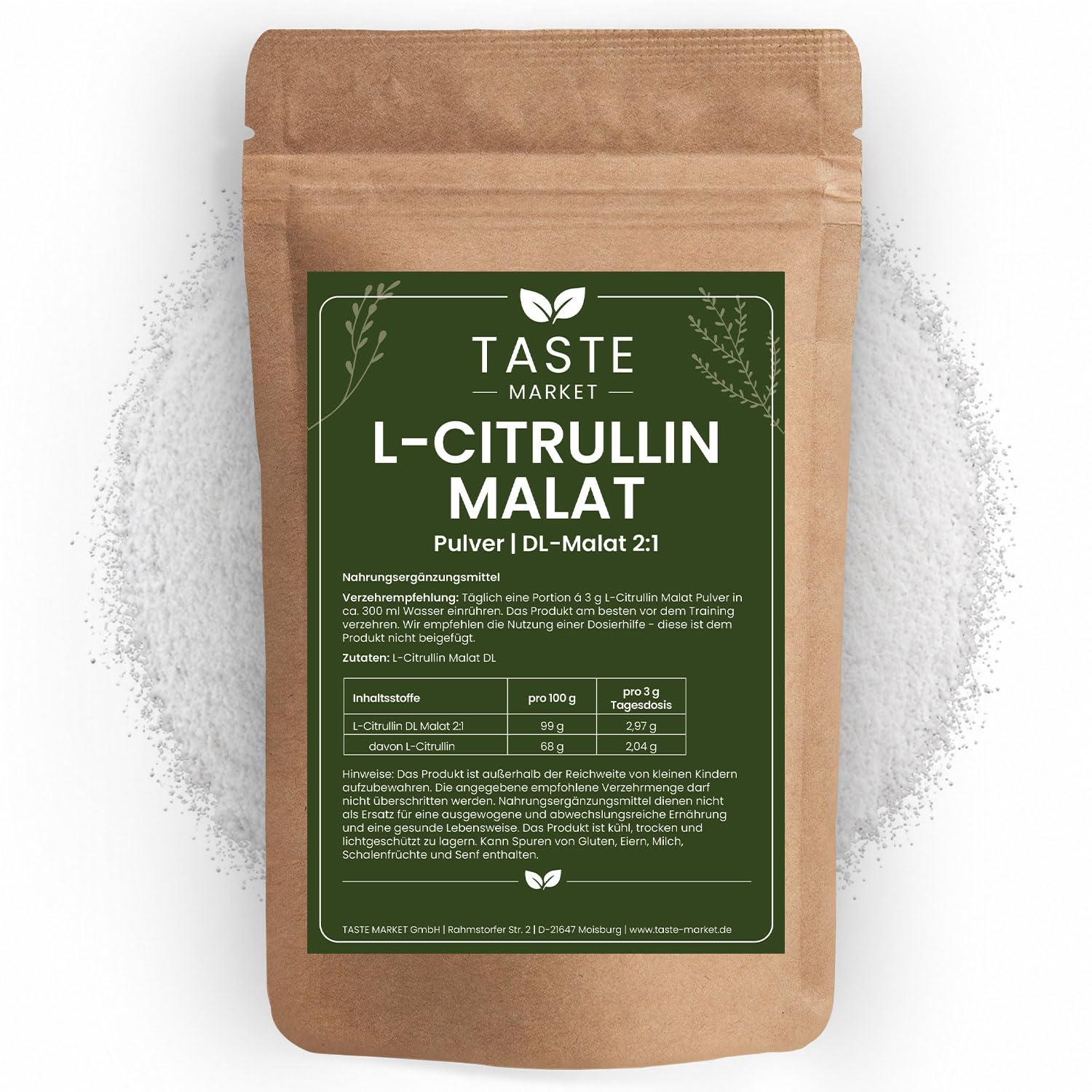 5 kg L-Citrullin Malat Pulver | L-Citrullin – Hochdosiert | 2:1 Verhältnis | Optimale Löslichkeit