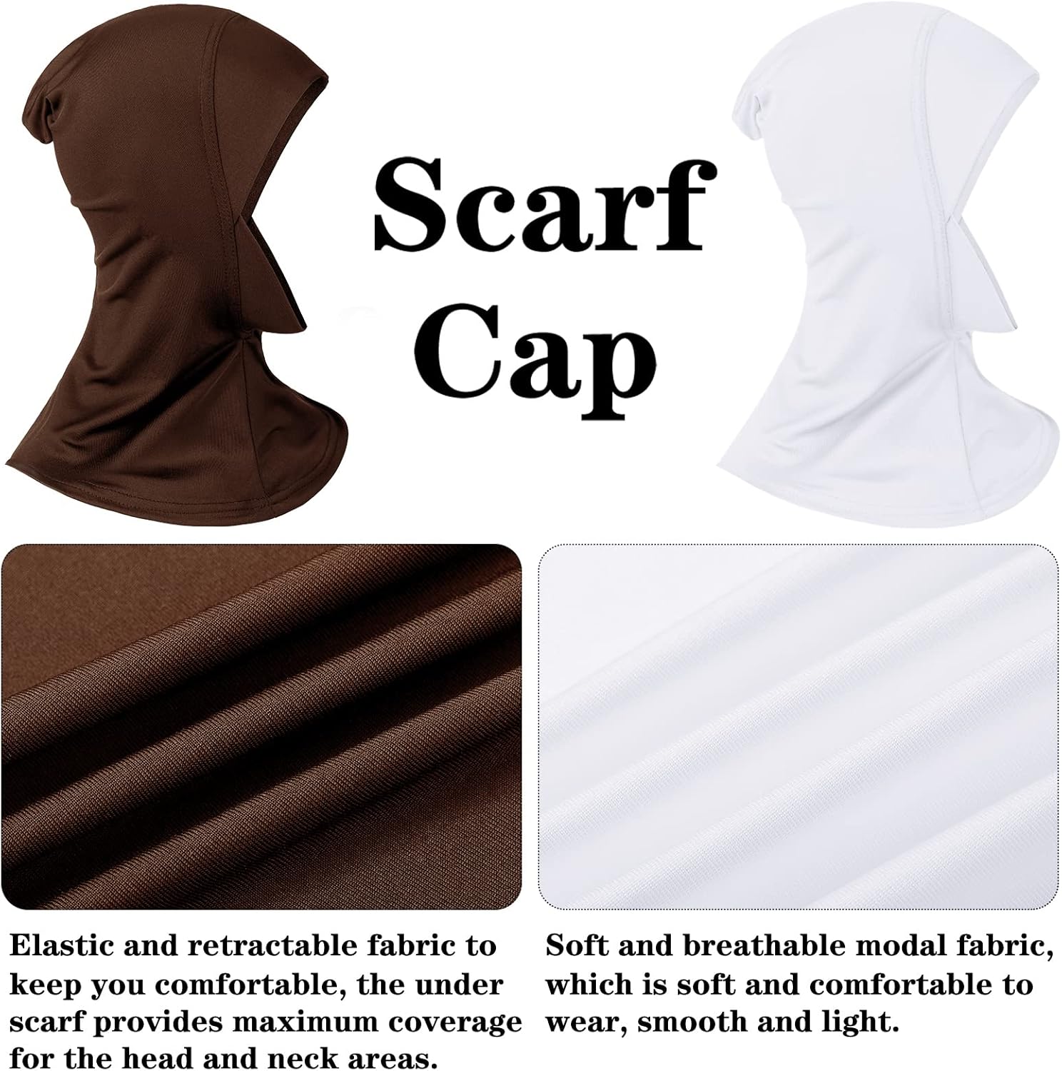 4 Pieces Modal Hijab Cap Adjustable Muslim Stretchy Turban Full Cover Shawl Cap Full Neck Coverage for Lady - Image 5