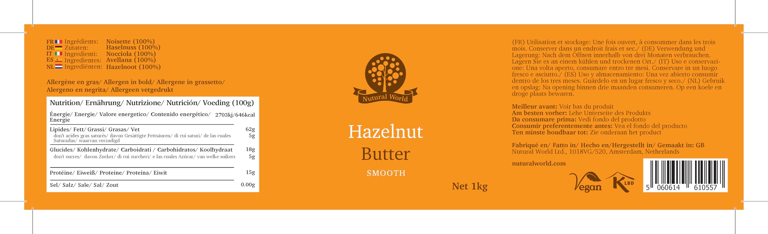 Nutural World - Burro di Nocciole Liscio (1kg) Vincitore del premio Grande Gusto