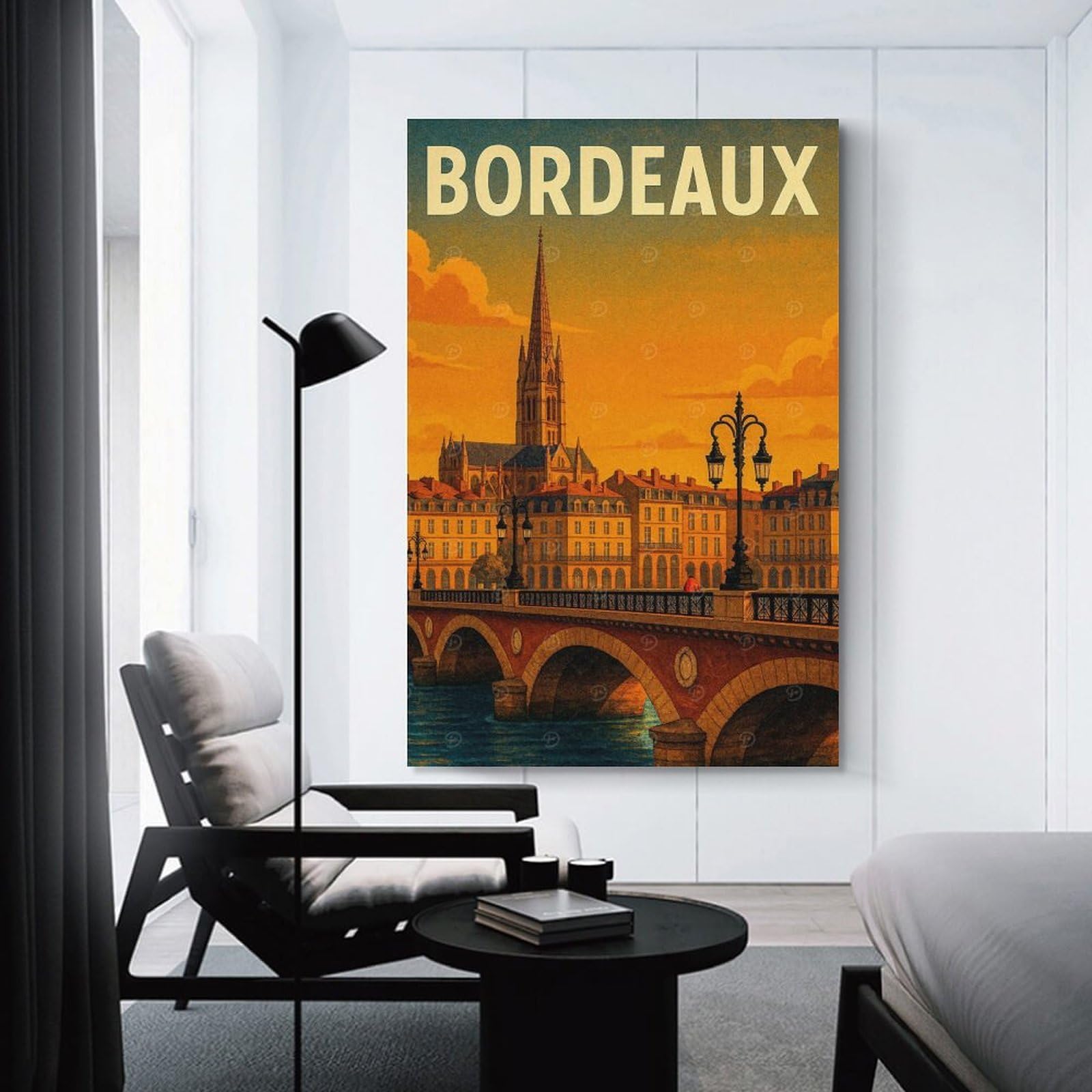 Junmoney Home Decor Wall Art Bordeaux Cityscape Travel, 24x36inch(60x90cm), for Flats, Guest Rooms Or Compact Rooms, Wall Decor with Flexible Room Appeal