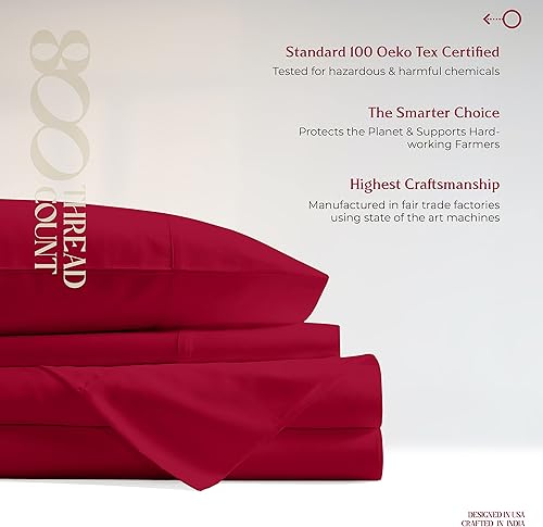 Miniatura 6 de Juego de sábanas 100% algodón tamaño King, juego de 4 piezas, sábanas de lujo para hotel, bolsillo profundo, ajuste fácil, sábanas transpirables y