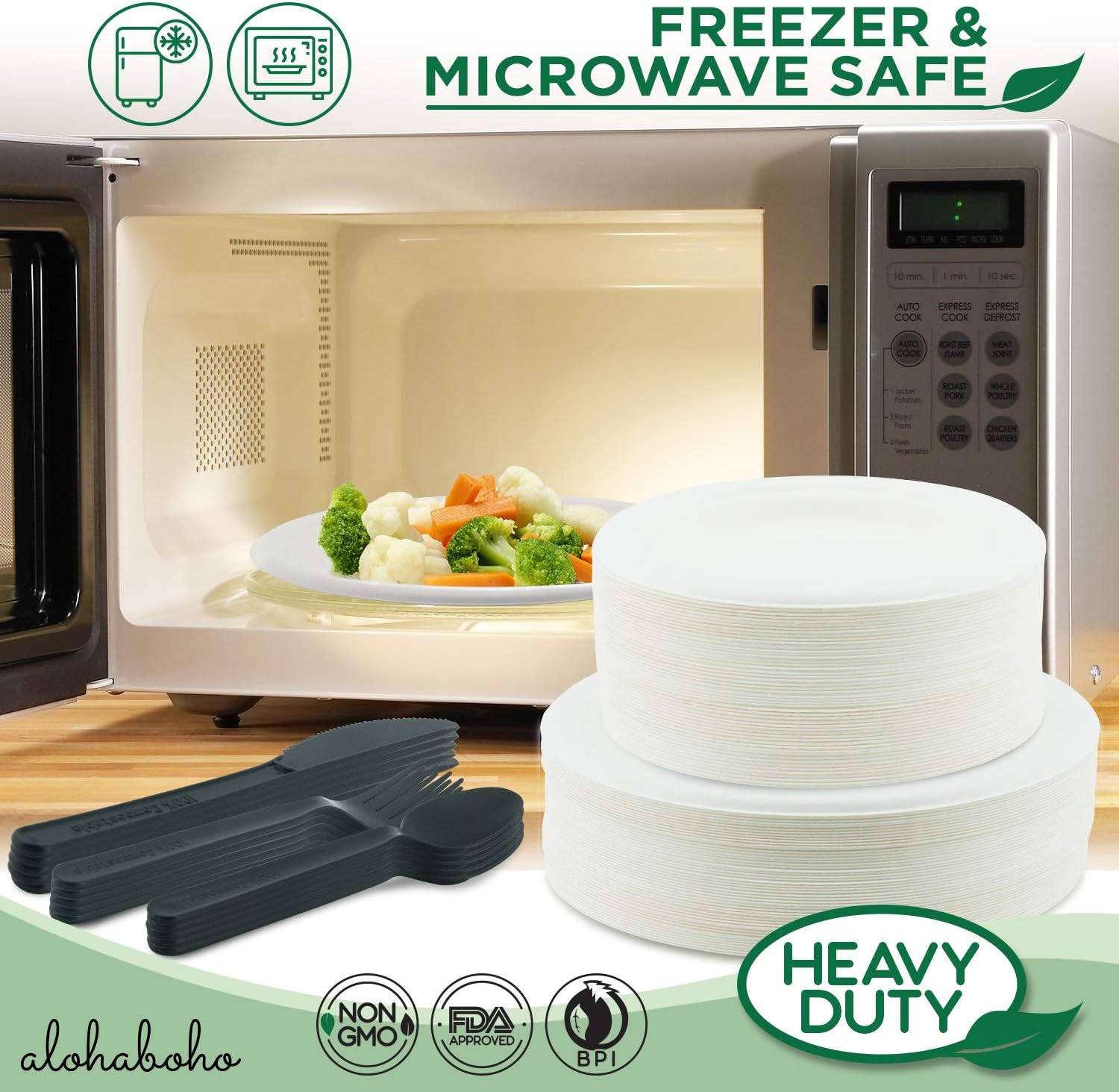 🔥 Crazy Deals 250 Pieces Disposable Dinnerware Set, Compostable Sugarcane Cutlery Eco-Friendly Tableware Includes Biodegradable Paper Plates, Forks, Knives and Spoons Combo for Party, Camping, Picnic (Black)