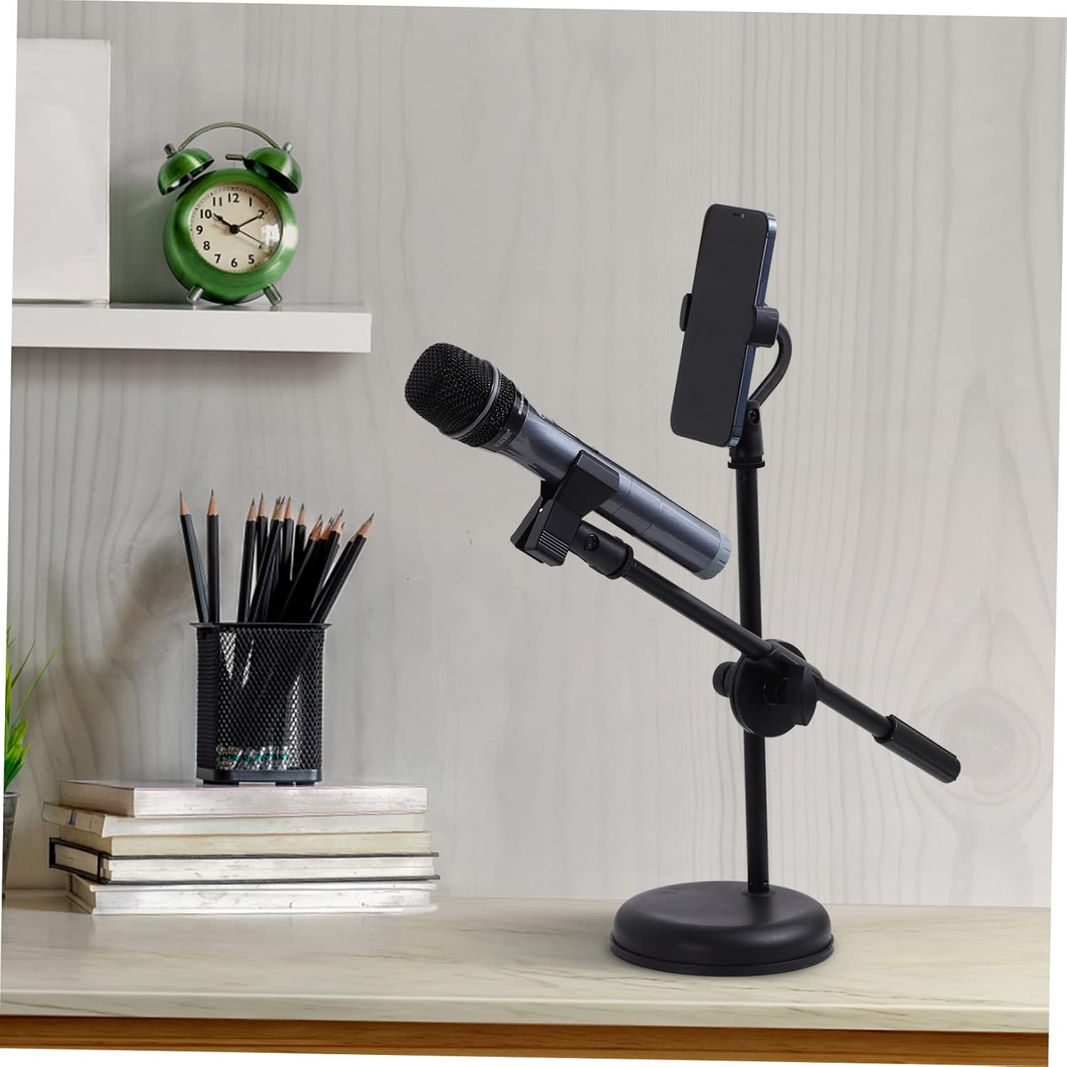 Adjustable Desktop Microphone Stand Phone Holder Telescopic Mic Stand and U-shaped Clip for Home Live Streaming and Karaoke