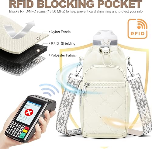 Miniatura 5 de Bolsa para botella de agua con correa, bolsa para botella de agua con bolsillo para teléfono de 40 onzas para caminar y senderismo