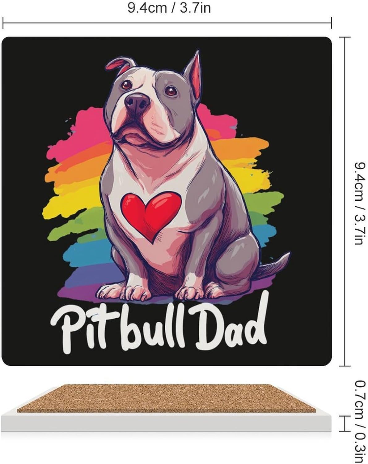 Pitbull Dad Coaster for Drinks Square Ceramic Table Coasters Stone Mat Crafts 6PCS Home Kitchen Decor