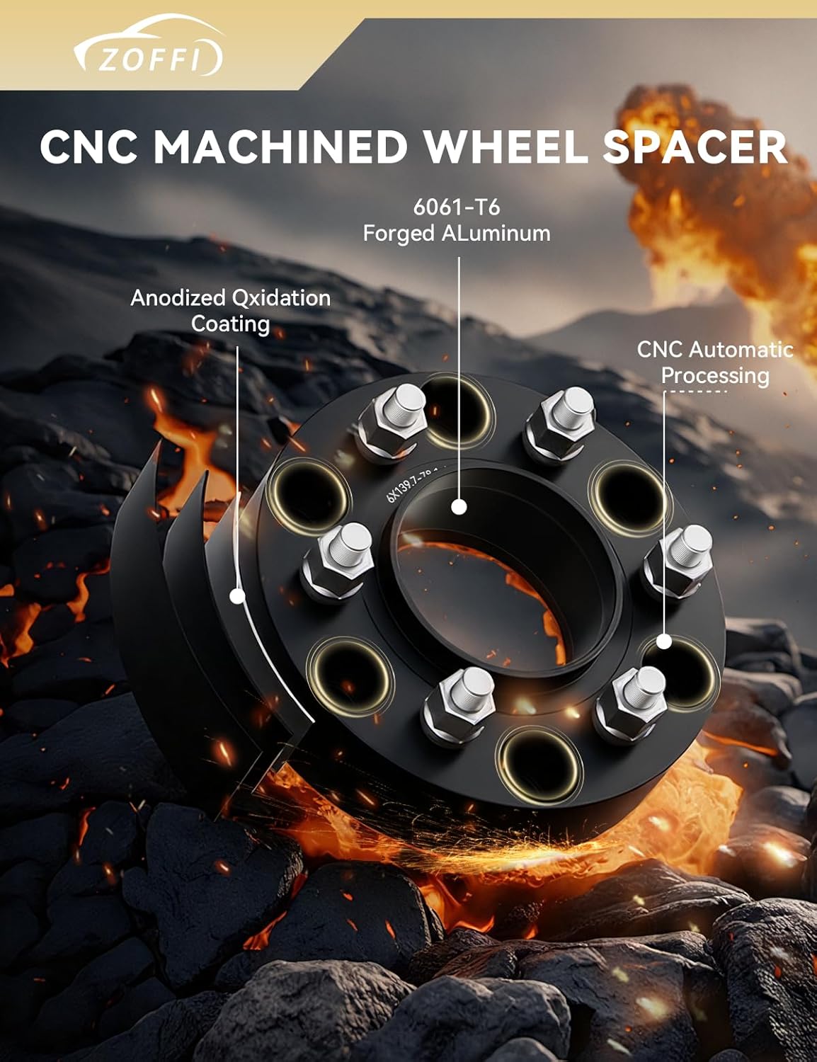 ZOFFI 6x5.5 Wheel Spacer for Silverado Sierra 1500, Thickness 1.5inch with 78.1mm Hubcentric 6x139.7 M14x1.5 Studs 6 Lug Wheel Adapters for Tahoe Suburban Avalanche Yukon Escalade 4PCS Color Black