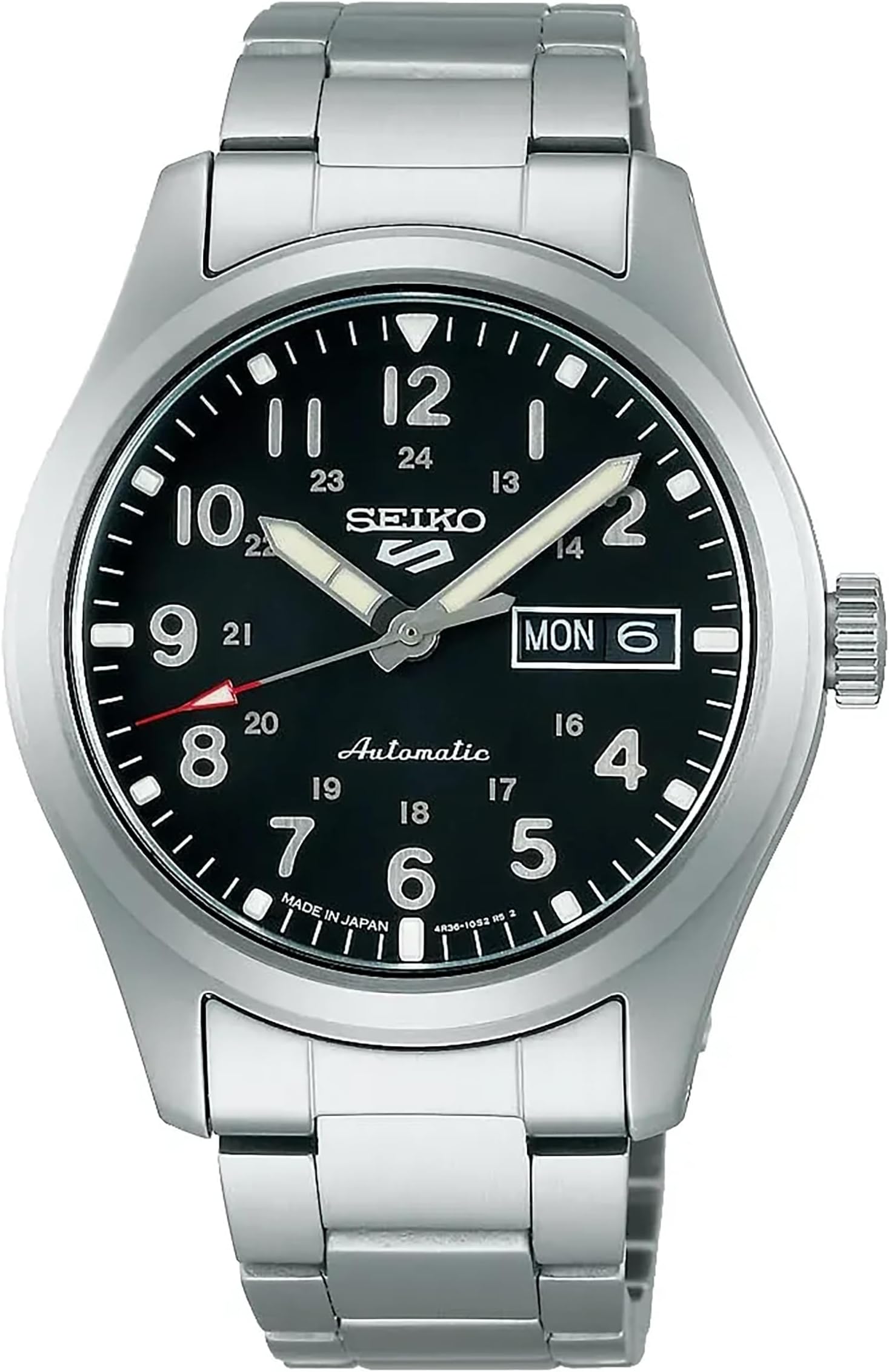 Seiko SRPJ81 – Men's Analogue Mechanical Watch, Black Dial, Silver Stainless Steel Strap, Water Resistant to 100 Meters, Classic