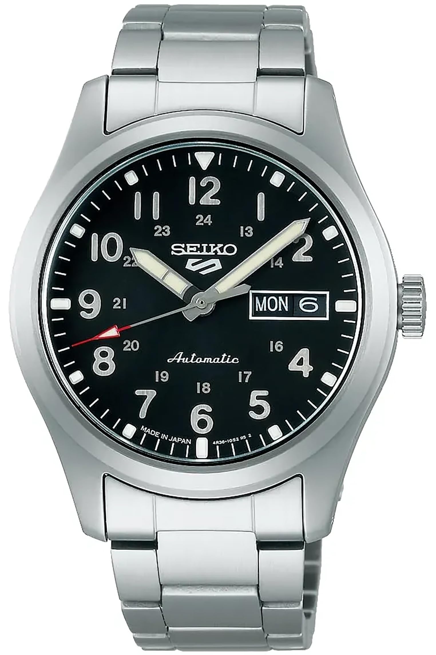 SeikoSRPJ81 Men's Analog Mechanical Watch - Black Dial Silver Stainless Steel Band - 100 Meters Water Resistant Depth Mechanical Watch