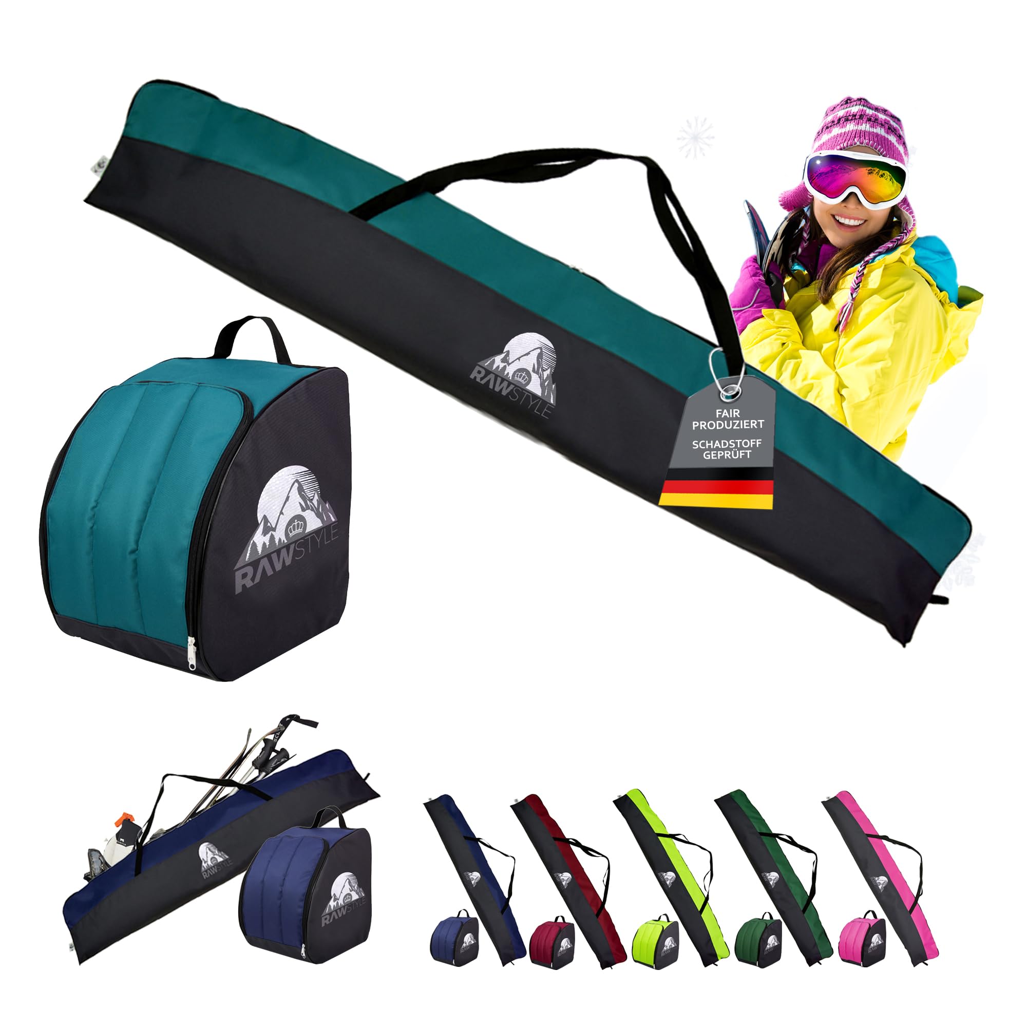 Rawstyle Set Met Ski Tas En Schoentas, Voor Ski's Van 160 Cm Of 180 Cm Waterdicht Skihoes Wintersport Combo Zwart Roze Cm 673141966
