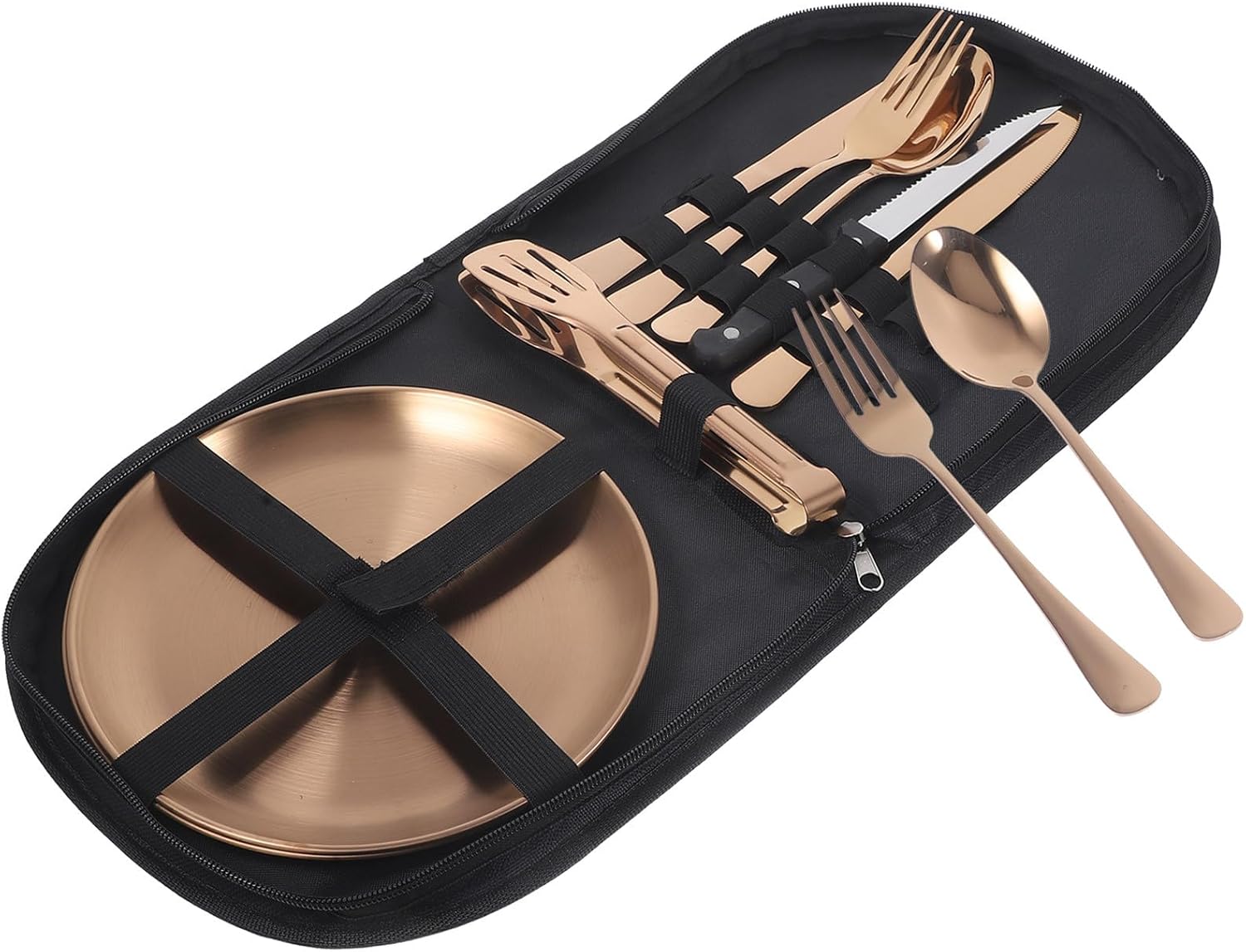 Stainless Steel Cutlery Set with Spoon and Fork, 10pcs Portable Outdoor Camping Utensil Kit with Carry Case, Multi-function Flatware for Picnic and Hiking