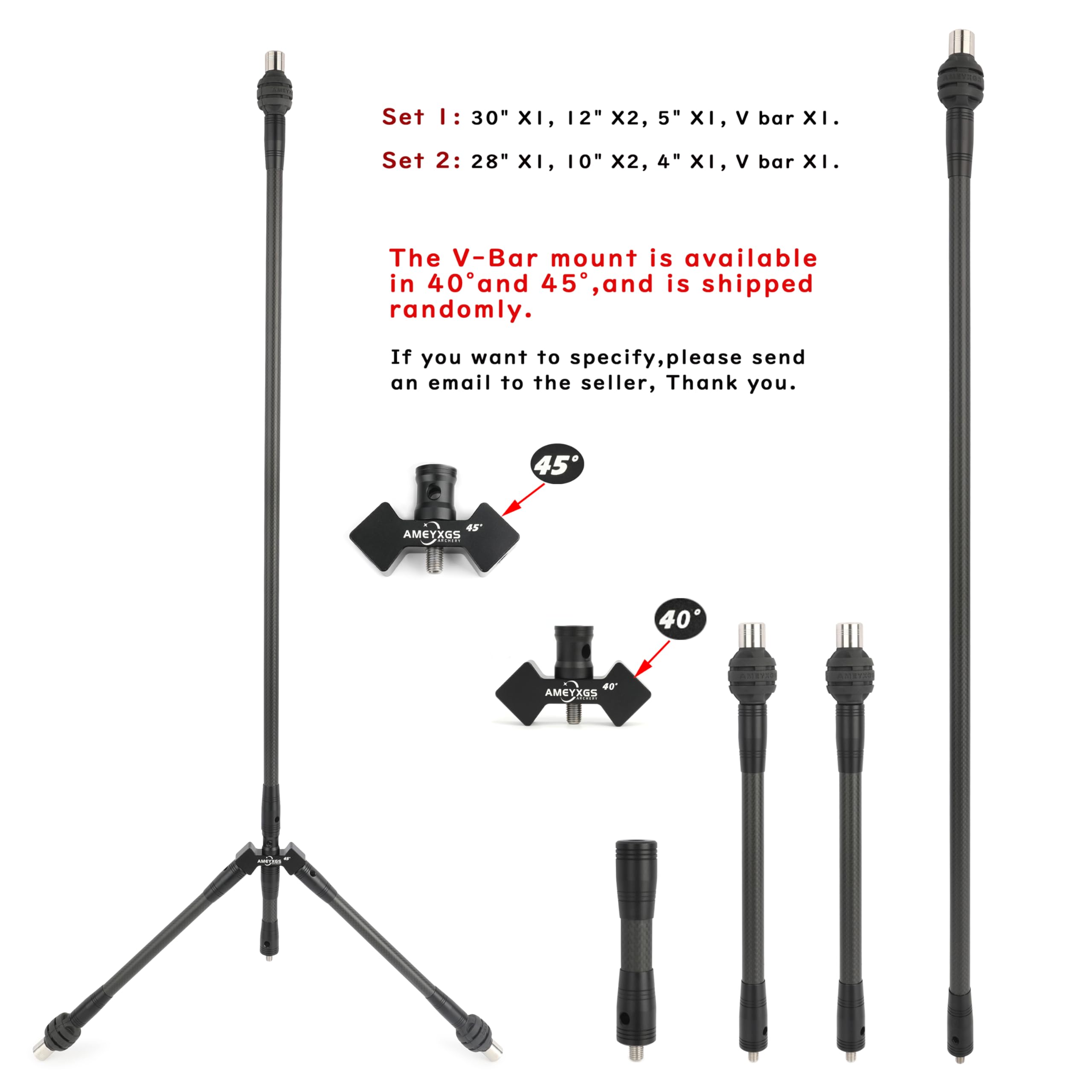 Sistema di stabilizzazione in Carbonio per Arco, Set stabilizzatore Barra di bilanciamento, aste di Estensione Ammortizzatore da 28 "e 30" per Arco Composto ricurvo
