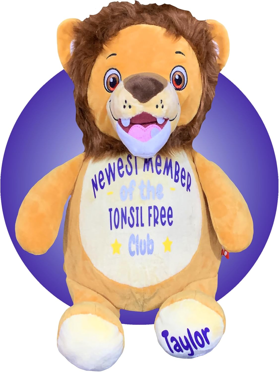 Get Well Tonsil Gifts - Personalized - Tonsillectomy 17" Stuffed Lion - Tonsillectomy Recovery Products for Kids - Face Heating Pad - Get Well Presents for Kids After Tonsil Surgery