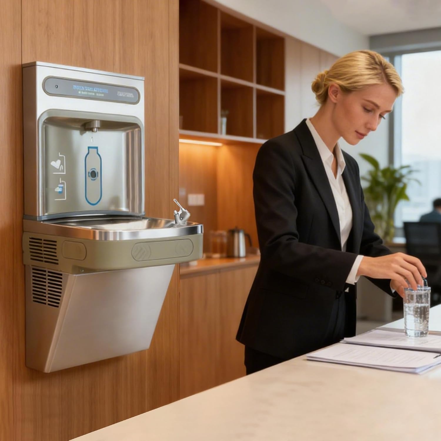 Wall Mounted Water Fountain with Bottle Filling Station,Induction Water Cooler Dispenser, High Capacity Cooling, Hands-Free Automatic Instant Water Dispenser1.32-1.8gal/min Flow