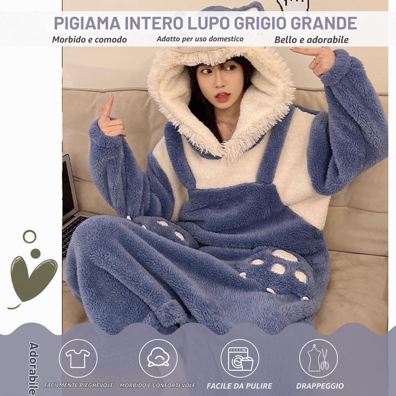 HULG Pigiama Stitch Donna,Costume Halloween Donna,Pigiama Intero Animali,Pigiama Invernale in Flanella, Morbido E Caldo, Ideale Costume Carnevale (XL)