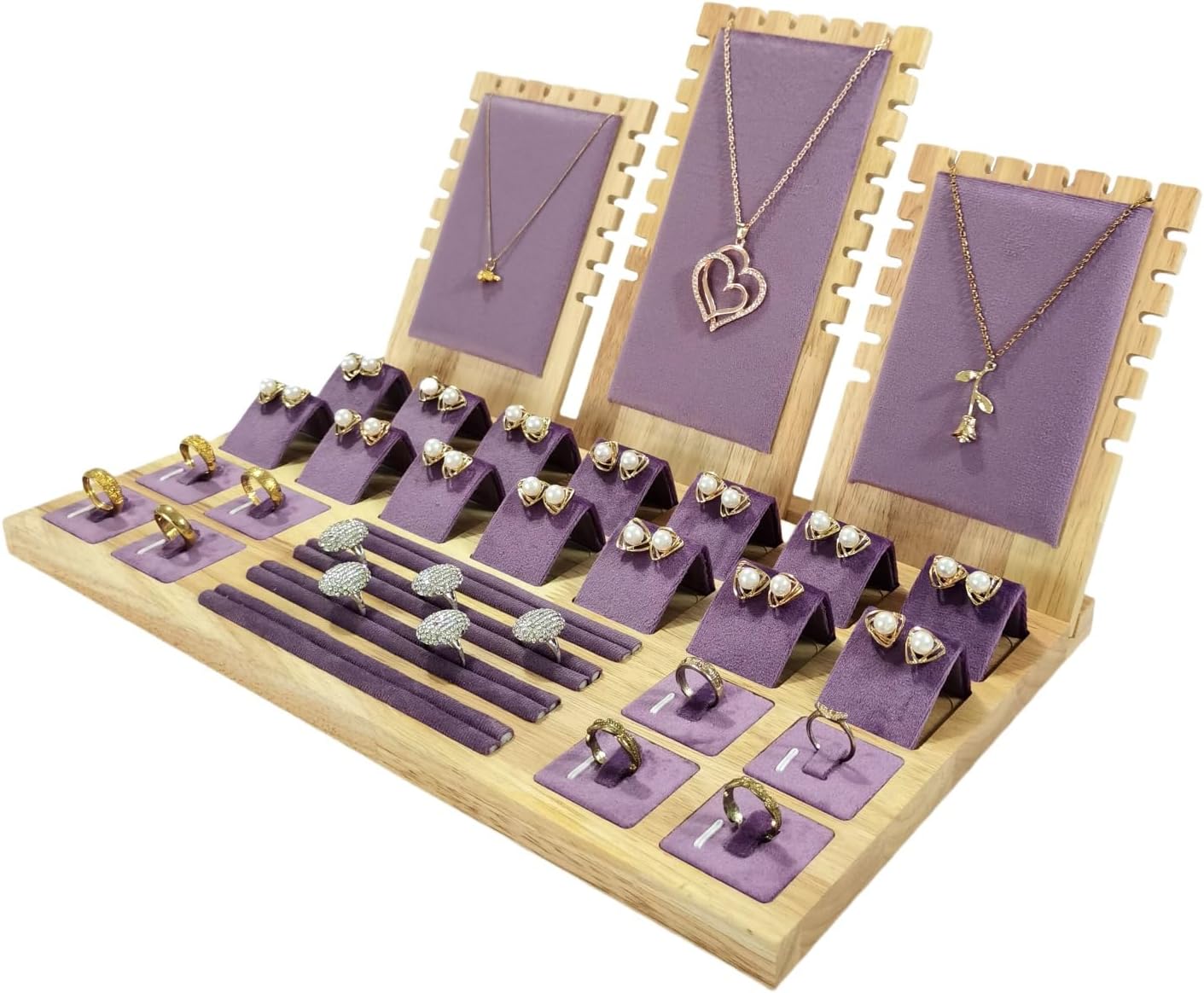 Wooden Jewelry Display Stand Set Jewelry Combination Storage Rack for Necklace Pendant Bracelet Ring Earring, Jewelry Vendors Organizer, Exhibition (Taro purple)