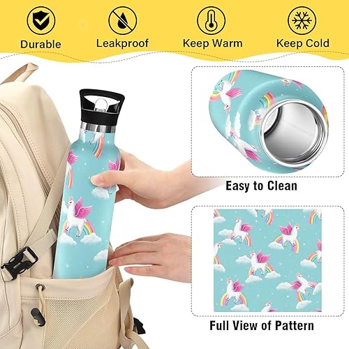 Miniatura 4 de Kids Water Bottle, Water Bottle Stainless Steel for Travel or School 20 Oz, BPA-Free, Cute Llamas Rainbows Blue