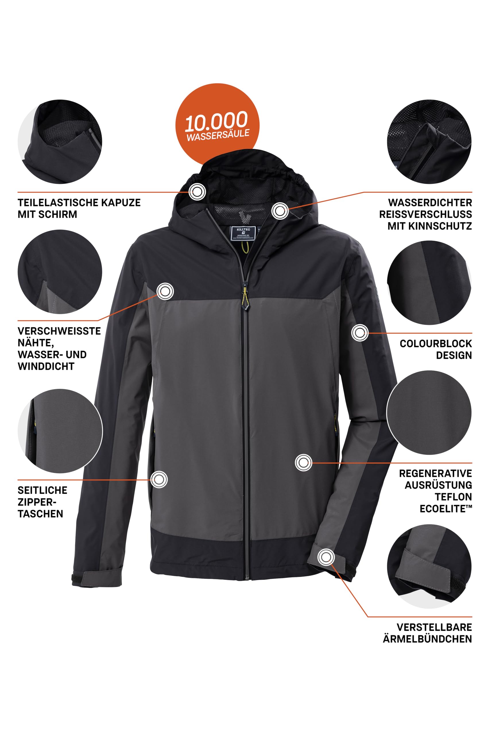 killtec Herren Funktionsjacke/Outdoorjacke mit Kapuze KOS 40 MN JCKT, anthrazit, L, 43999-000