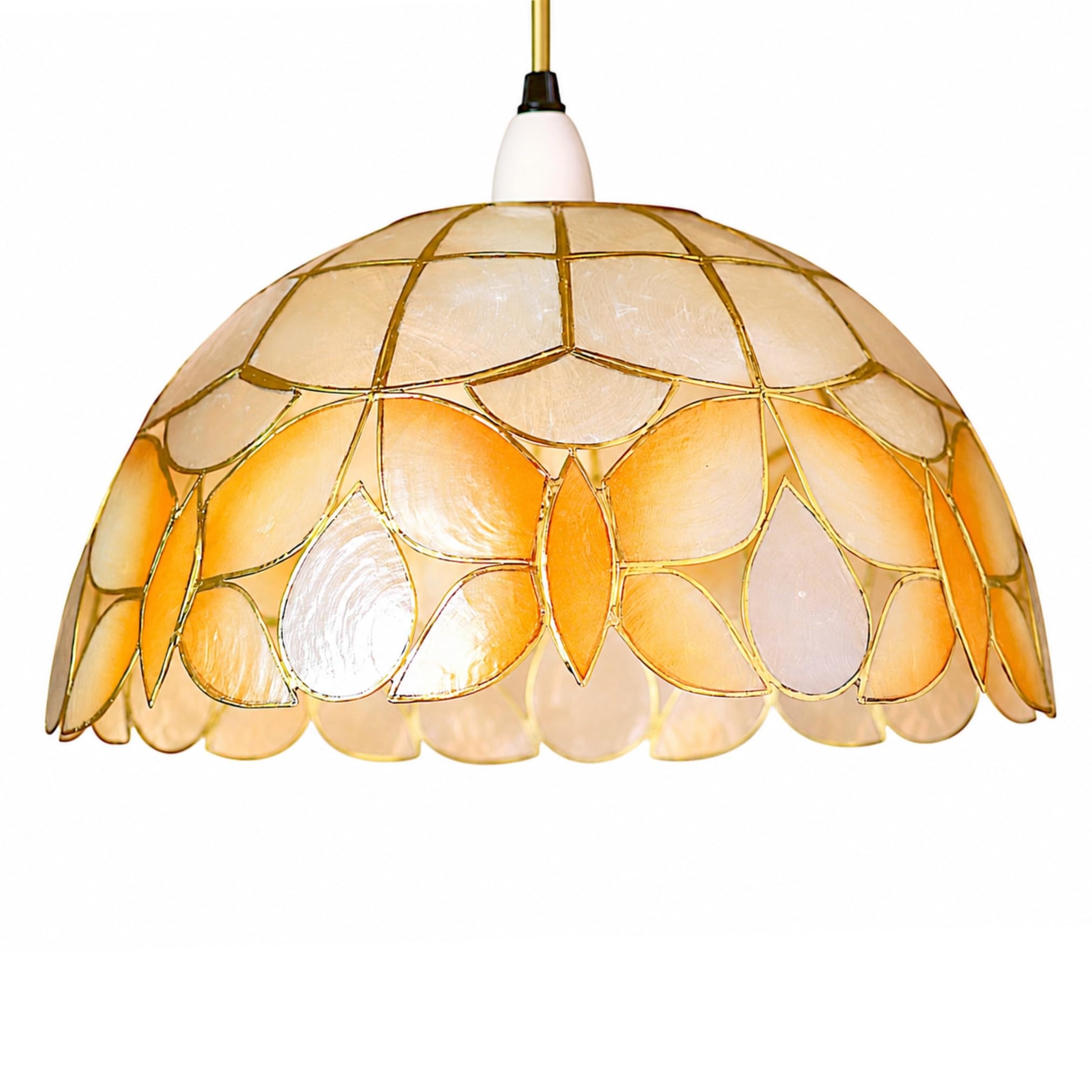 Capiz Shell Pendant Lampshade – Handcrafted Floral Ceiling Light Shade, 30cm, Vintage Style, Champaigne Butterfly Design for Living Room, Bedroom, Dining Room (S34)