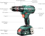 STANEW 20V MAX Perceuse à impact, ensemble de perceuse sans fil, kit de pilote de tournevis électrique avec 2 Batterie, chargeur rapide 1/2" sans clé 2 Réglage du couple à vitesse variable 18+3, 24 Accessoires pour pièces