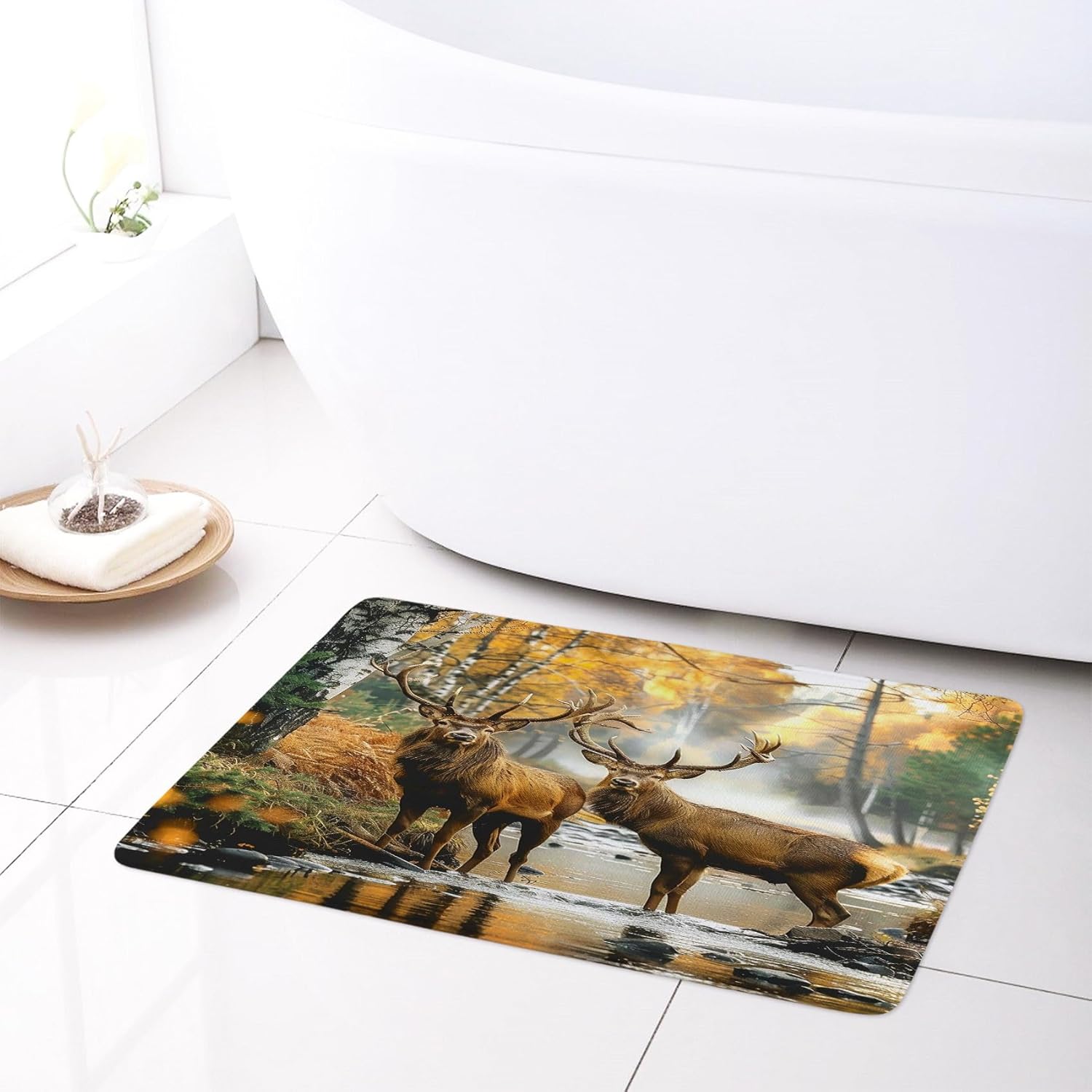 LB Autumn Forest Bath Mat Deer in the Forest Doormat 60 x 40 cm Natural