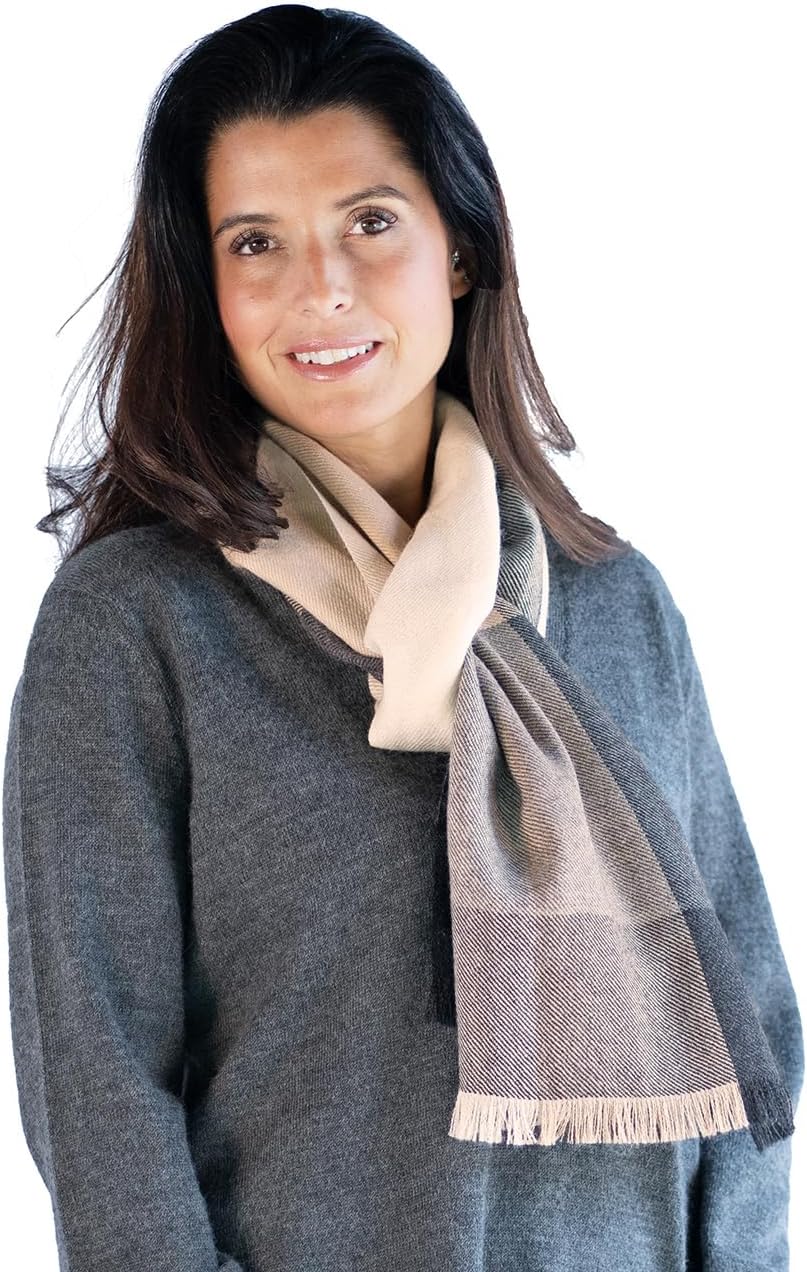Inca Fashions - Colorblock Check Plaid Unisex Scarf - All Natural with Eyelash Fringe