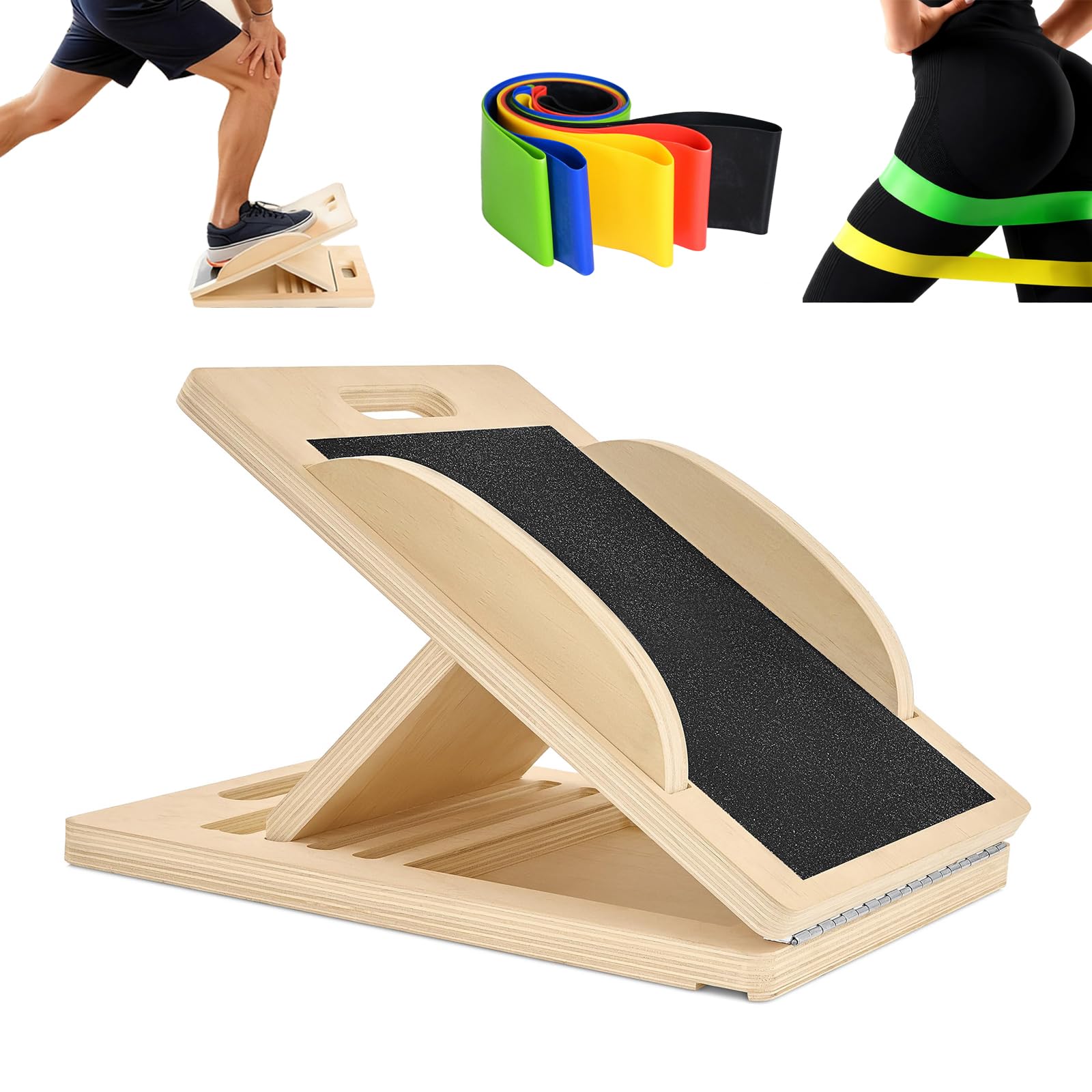 BUERPINKING Slant Board Wooden, Adjustable Slant Board Calf Stretcher with Detachable Balance Boards, Portable 2-in-1 Fitness Boards for Exercise Stretching, Therapy, Home, Gym