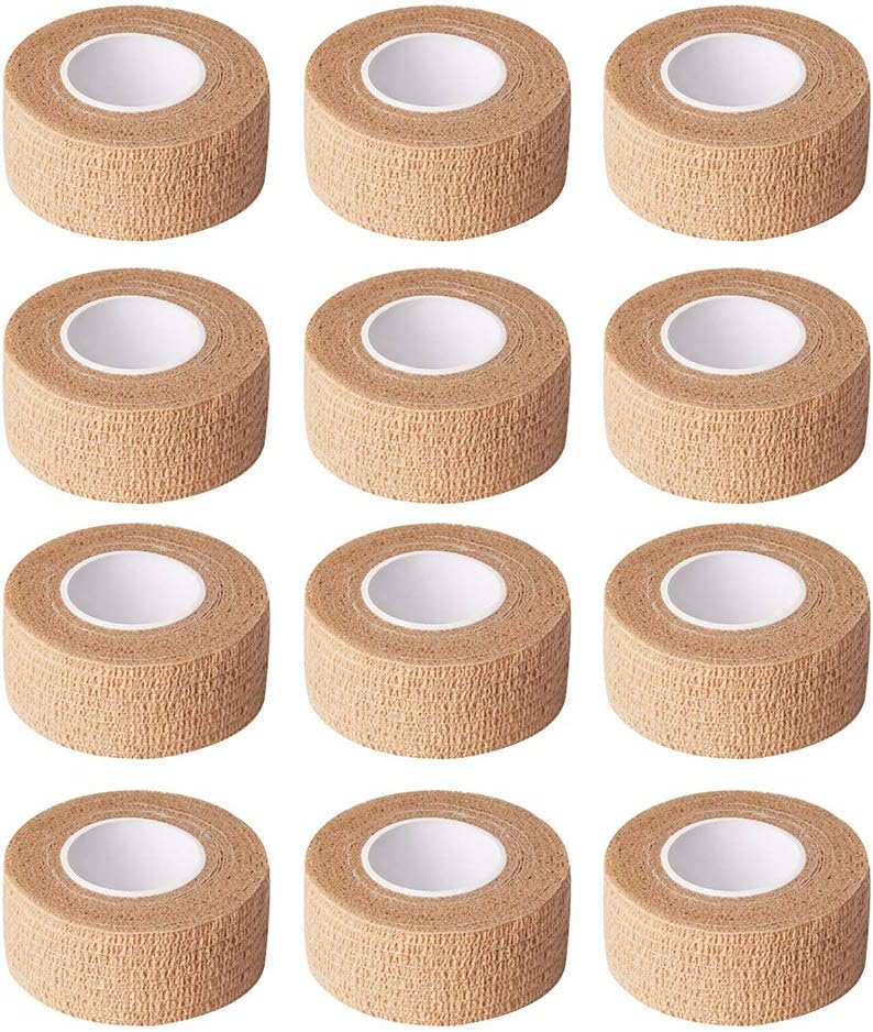 xinye12 Pieces Adhesive Bandage Wrap Stretch Self-Adherent Tape for Sports, Wrist, Ankle, 5 Yards Each (1 Inch, Skin Color)