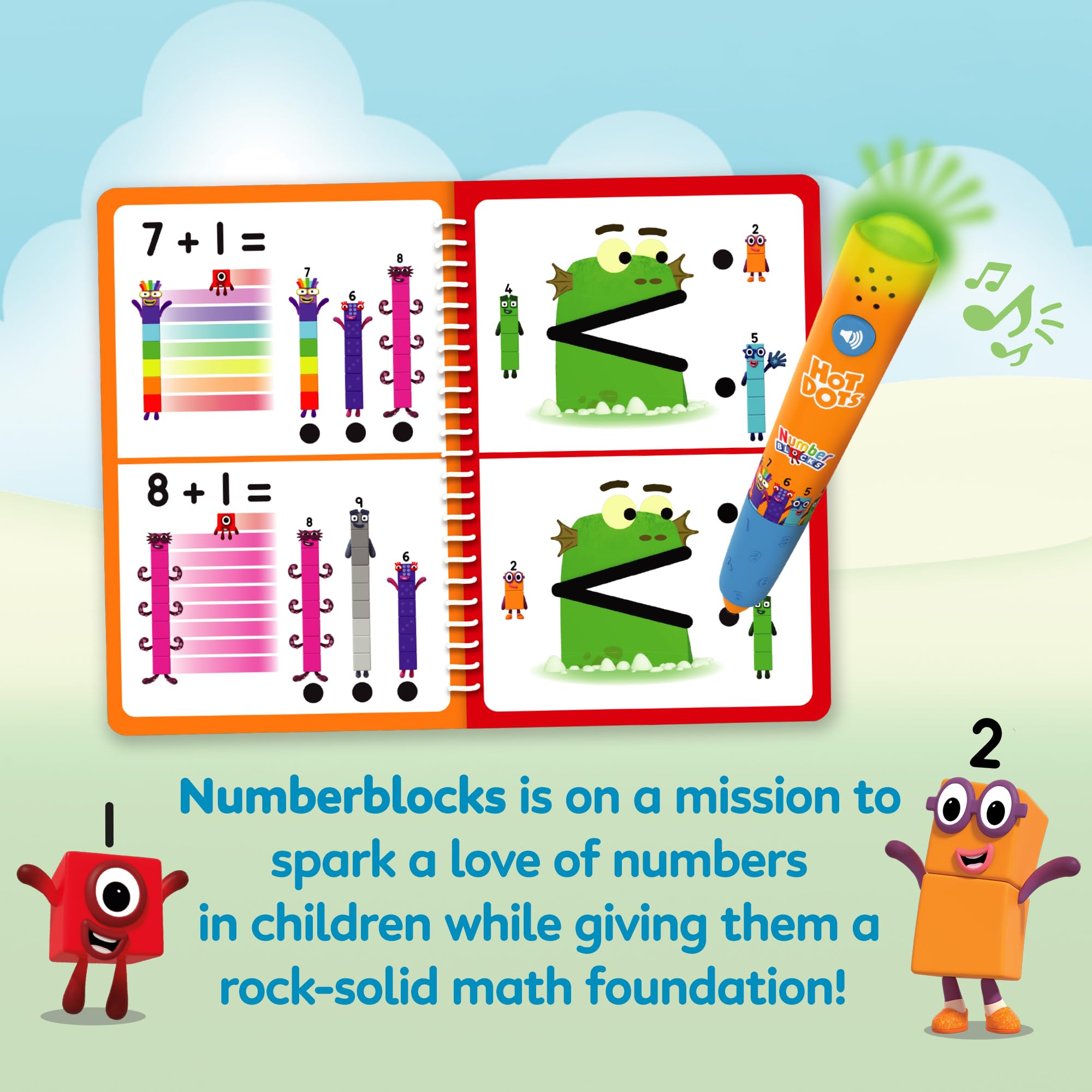Learning Resources Książka z Zadaniami i Pisak Interaktywny Hot Dots® Numberblocks 1–10, Ponad 75 zadań w zestawie, Numberblocks na prezent, Od 4 lat