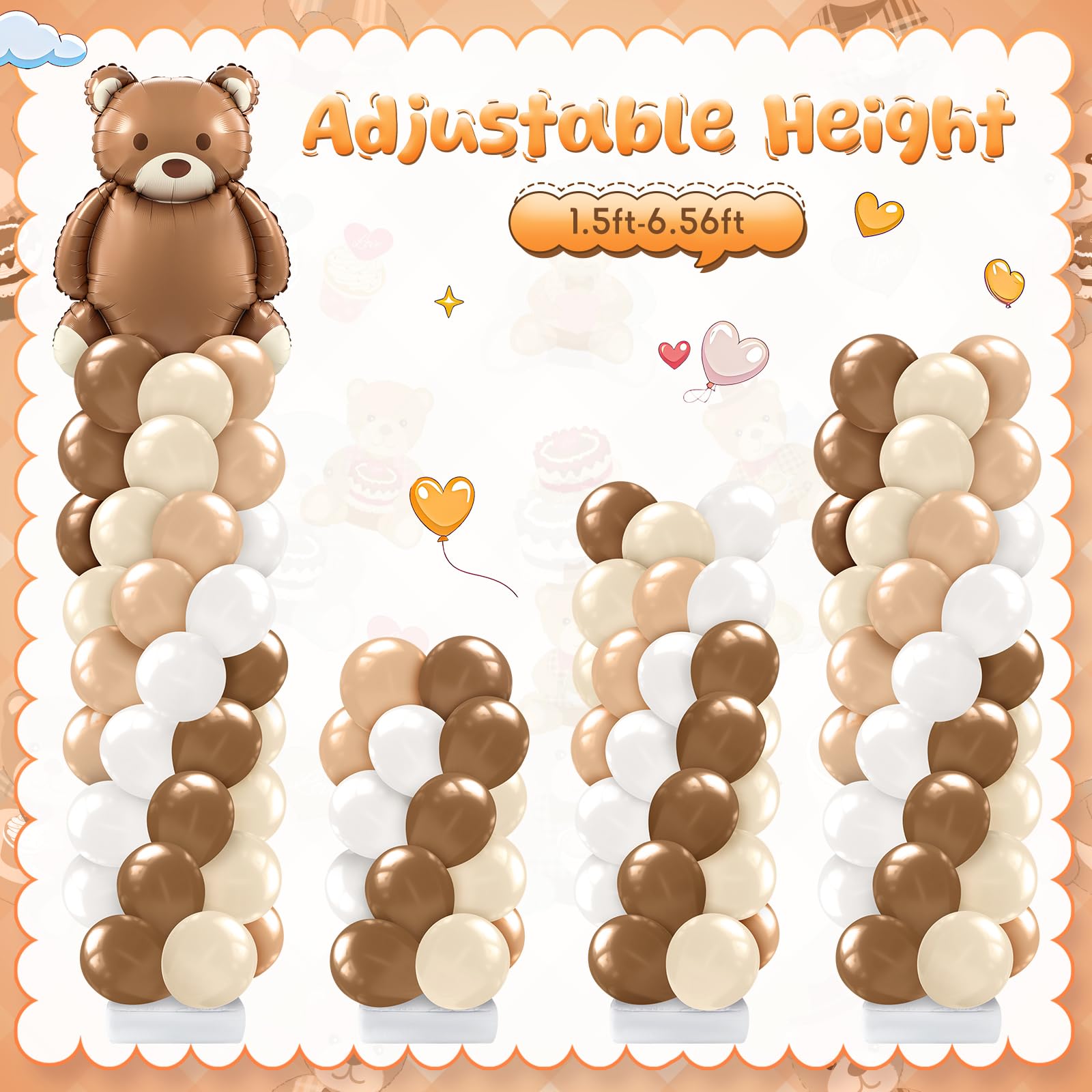 Kasyat Set di 2 set di supporti neutri per palloncini a forma di orso, decorazioni per baby shower con palloncini marroni, beige, nude, marrone chiaro, per baby shower, rivelazione di genere